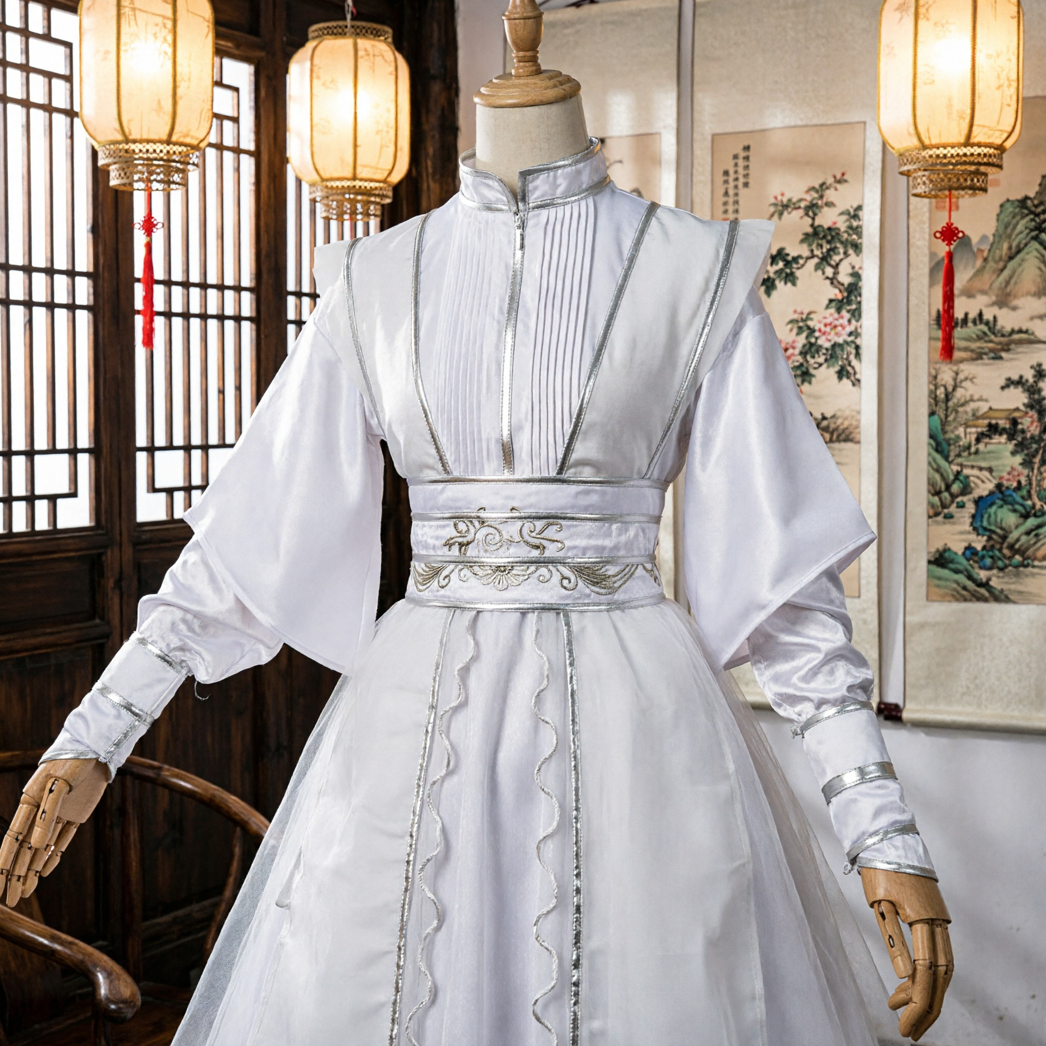 Hanfu bianco tradizionale cinese, costume da spadaccino antico, completo Xianxia per cosplay maschile per spettacoli teatrali - Asian Costume