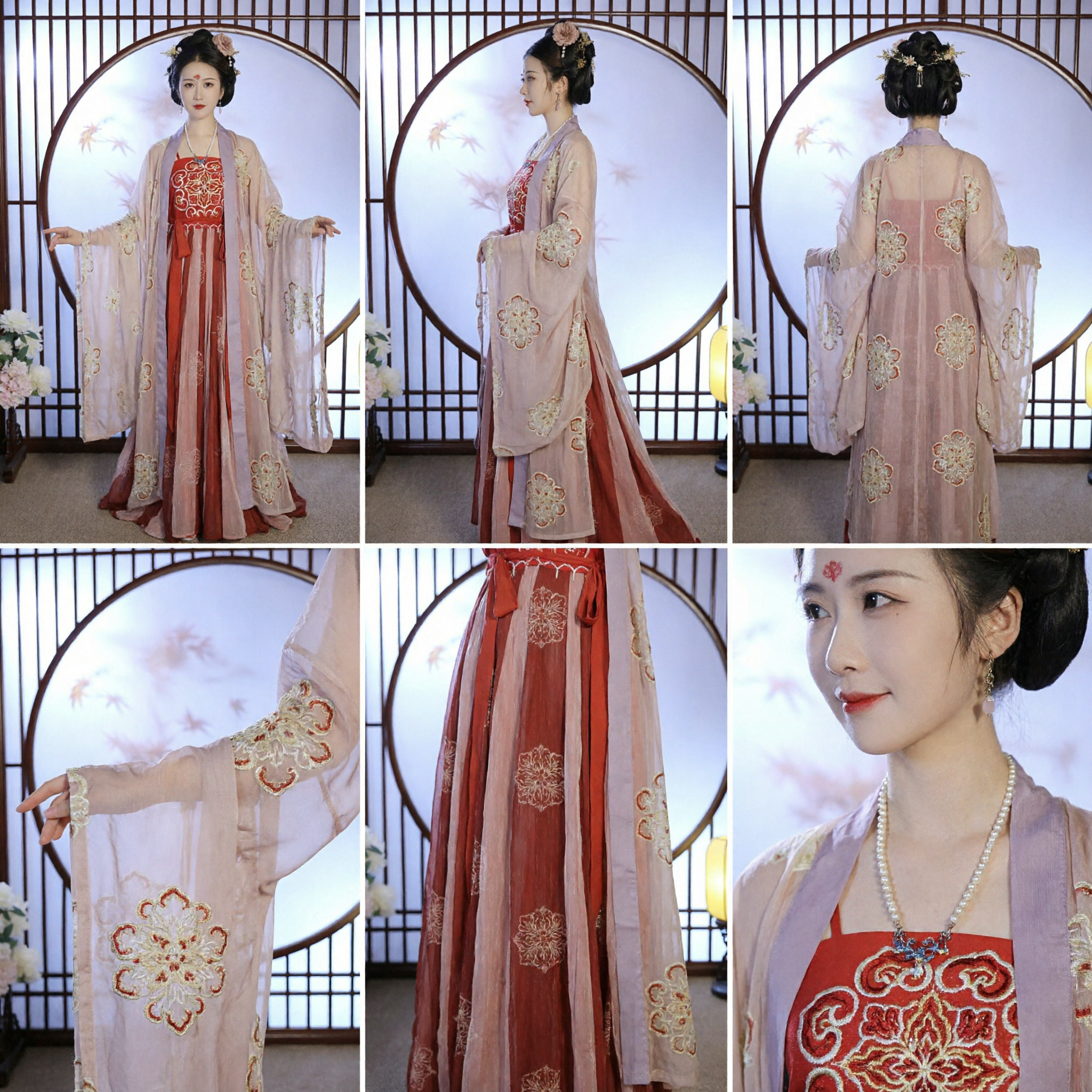 Traditionele Chinese Tang-dynastie Hanfu Rode Ruqun Jurk met Doorzichtige Gewaas Dames Oud Kostuum - Asian Costume