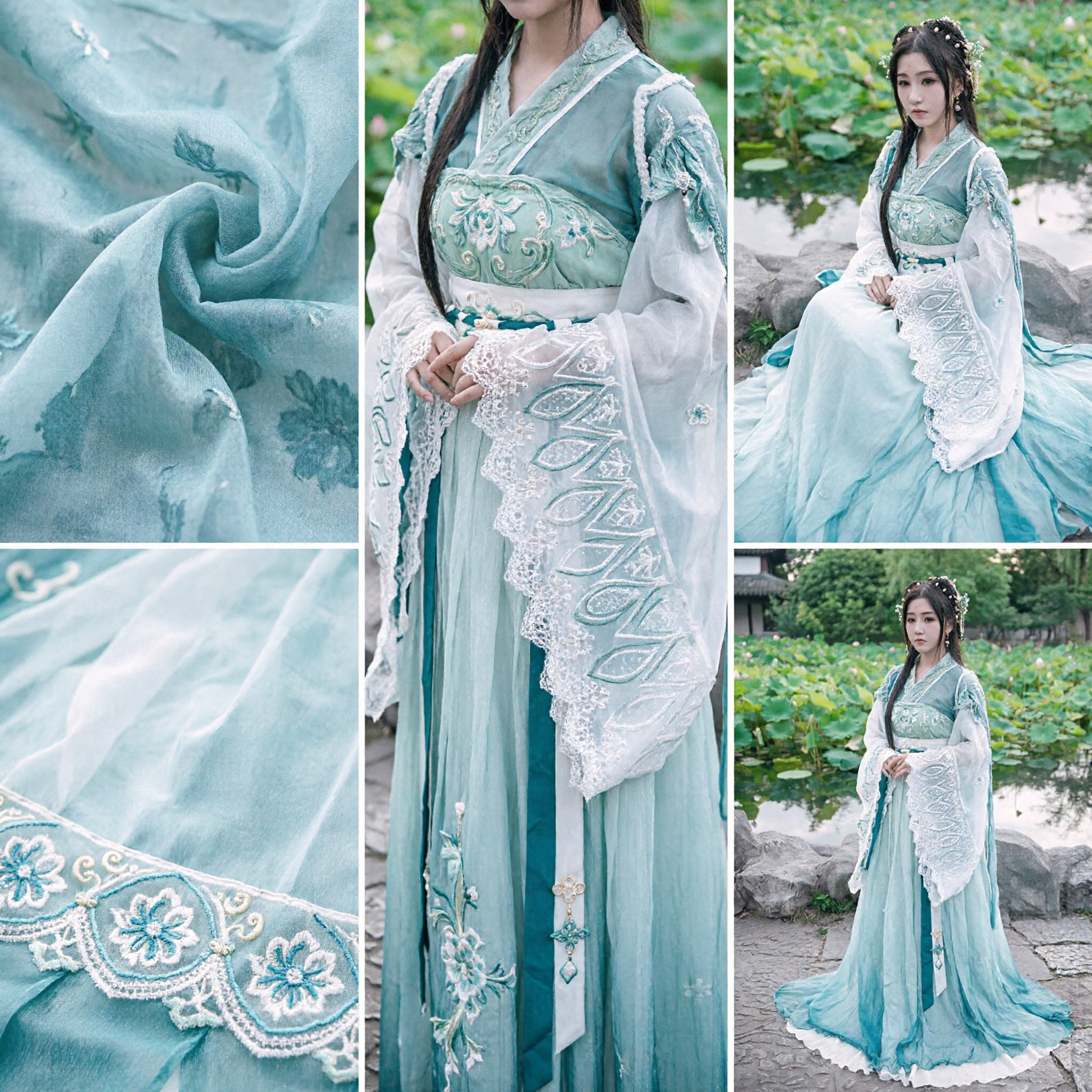Costume Hanfu tradizionale cinese antico da principessa, abito da fata ricamato blu per donne per cosplay e performance - Asian Costume