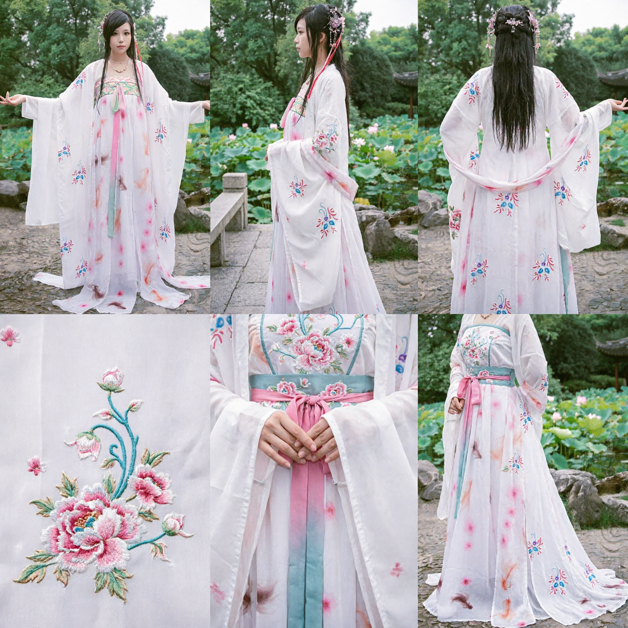 Hanfu tradizionale cinese bianco con ricami floreali, abito da fata della dinastia Tang, costume antico per donne per cosplay - Asian Costume