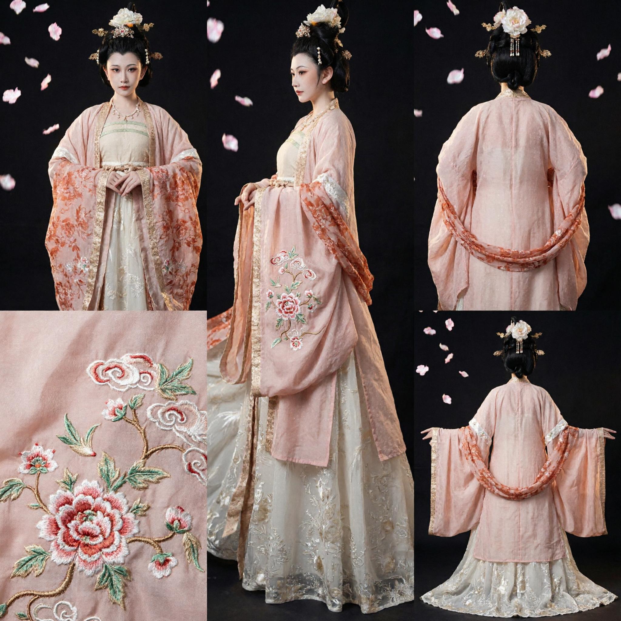Elegantes traditionelles chinesisches Hanfu-Kostüm der Tang-Dynastie, rosa floraler Palastdamen-Kleid für Damen - Asian Costume