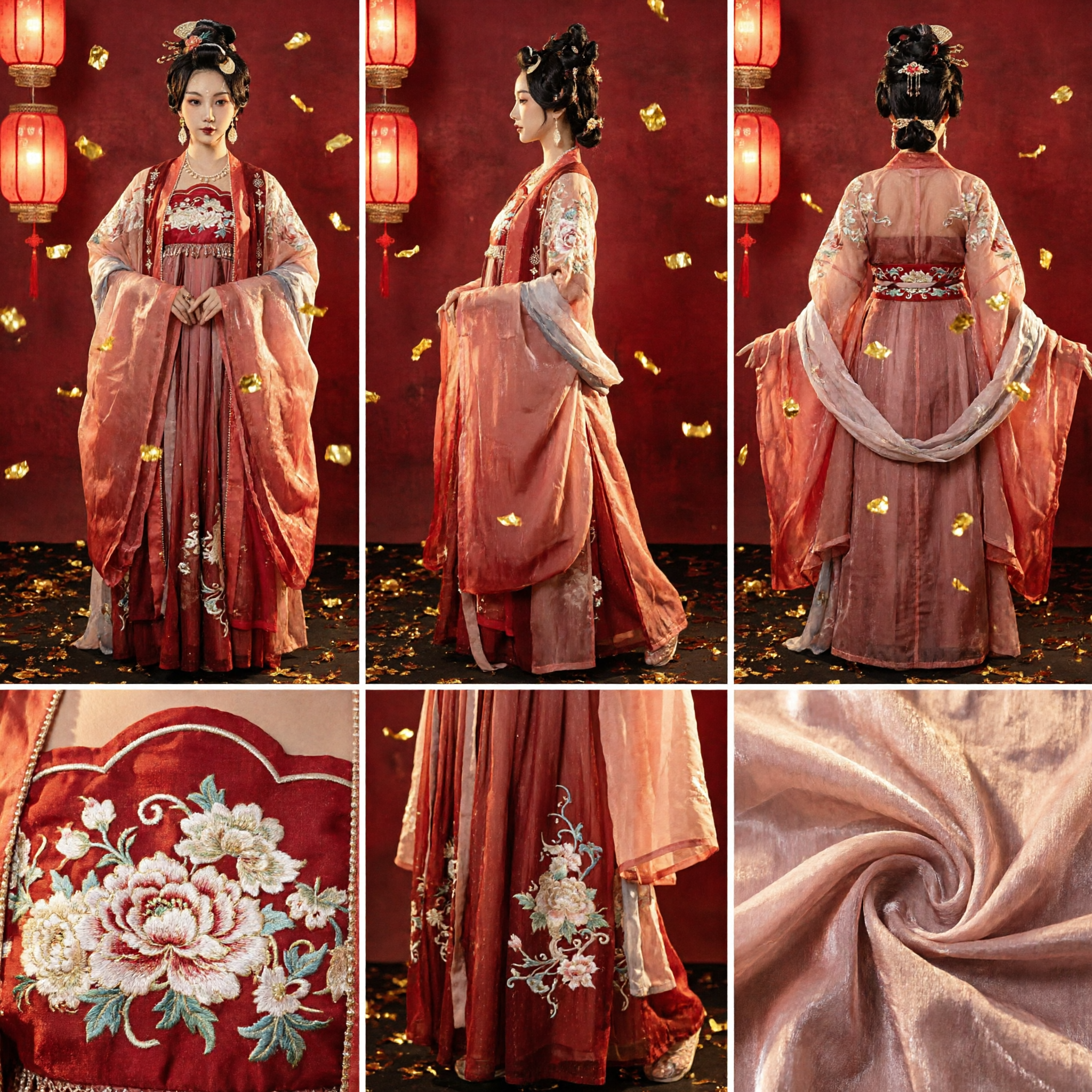 Traje Hanfu Chinês Tradicional da Dinastia Tang para Mulheres Vestido Antigo de Fada Vermelho Bordado para Performance de Dança - Asian Costume