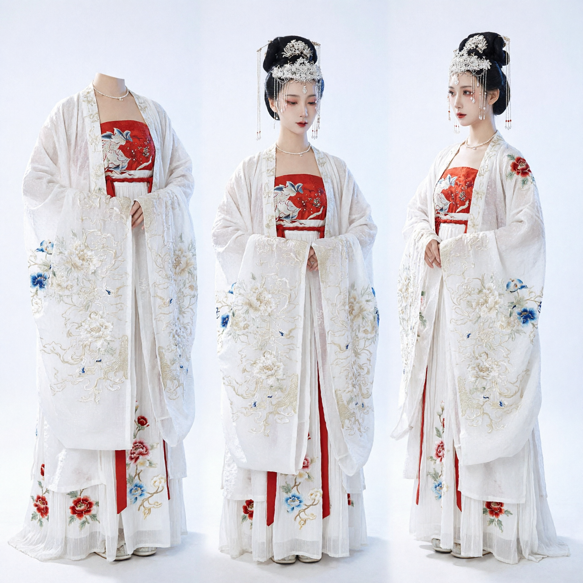 Traje Hanfu Chinês Tradicional Vestido de Princesa Fada Antigo Robe Branco Bordado para Mulheres Performance - Asian Costume