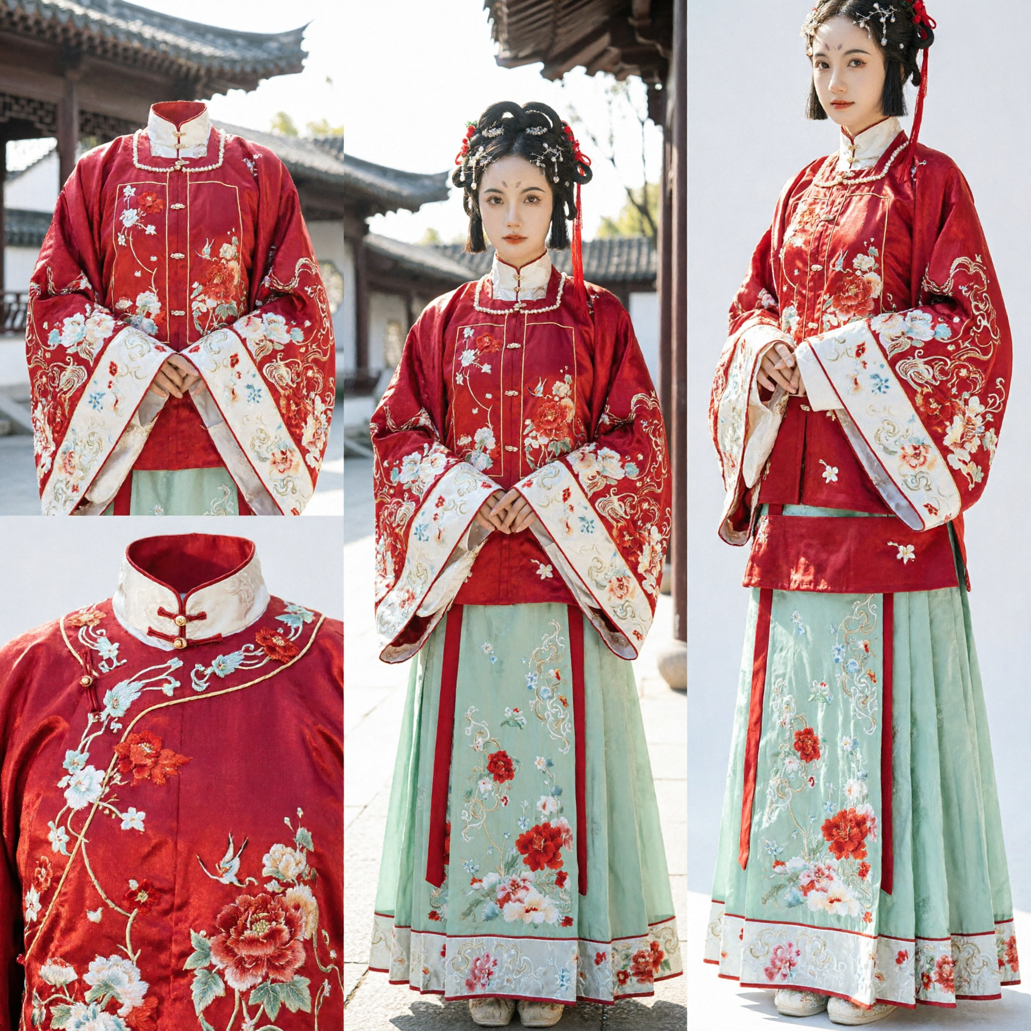Traje de Boda Hanfu Tradicional Chino Dinastía Ming Vestido de Novia Antiguo Ao Qun Rojo Bordado para Mujer - Asian Costume