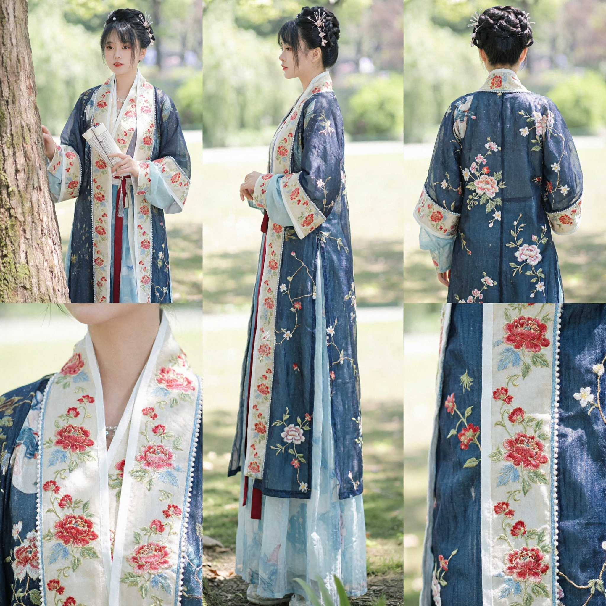 Costume Tradizionale Cinese Hanfu Stile Antica Dinastia Song Set Giacca Beizi e Gonna con Ricamo Floreale per Donne - Asian Costume