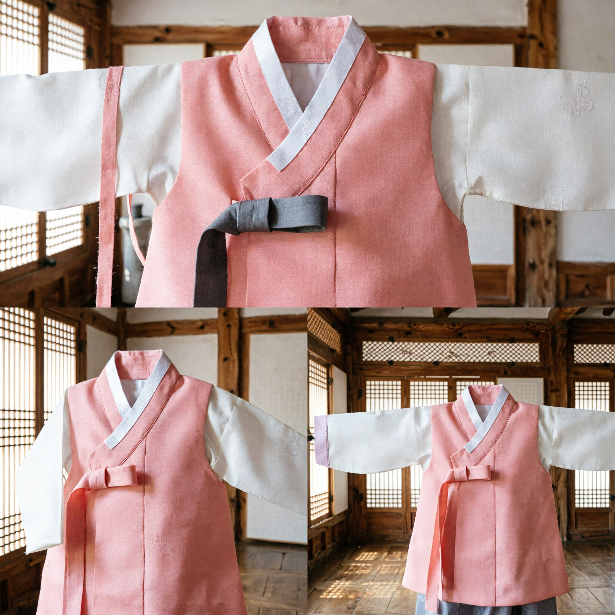 Hanbok traditionnel coréen pour enfants - Haut gilet orange pêche avec manches blanches pour festivals culturels et fêtes - Asian Costume