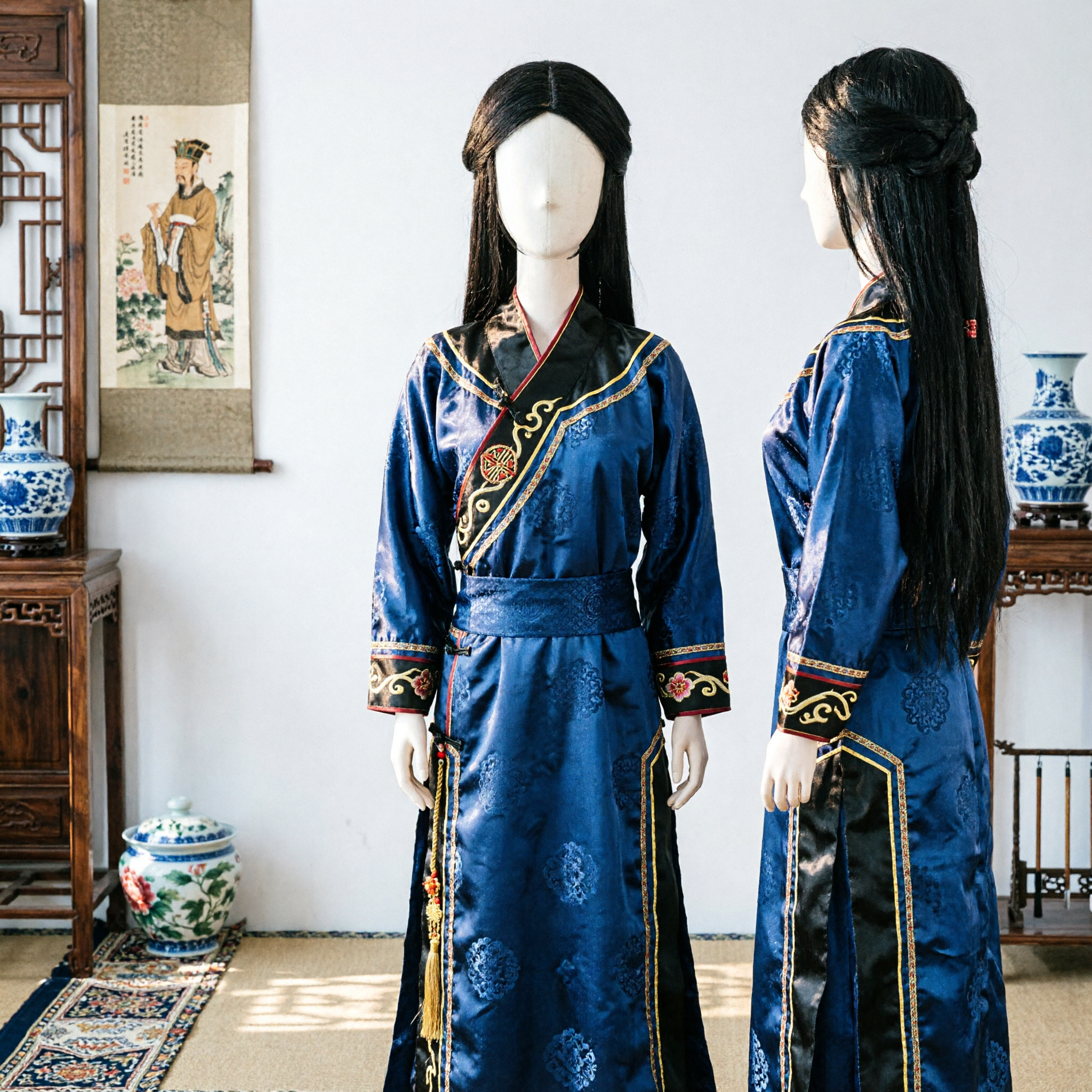 Starożytna tradycyjna czarna peruka chińska dla kobiet – nakrycie głowy do kostiumu Hanfu na cosplay, dama dworska - Asian Costume