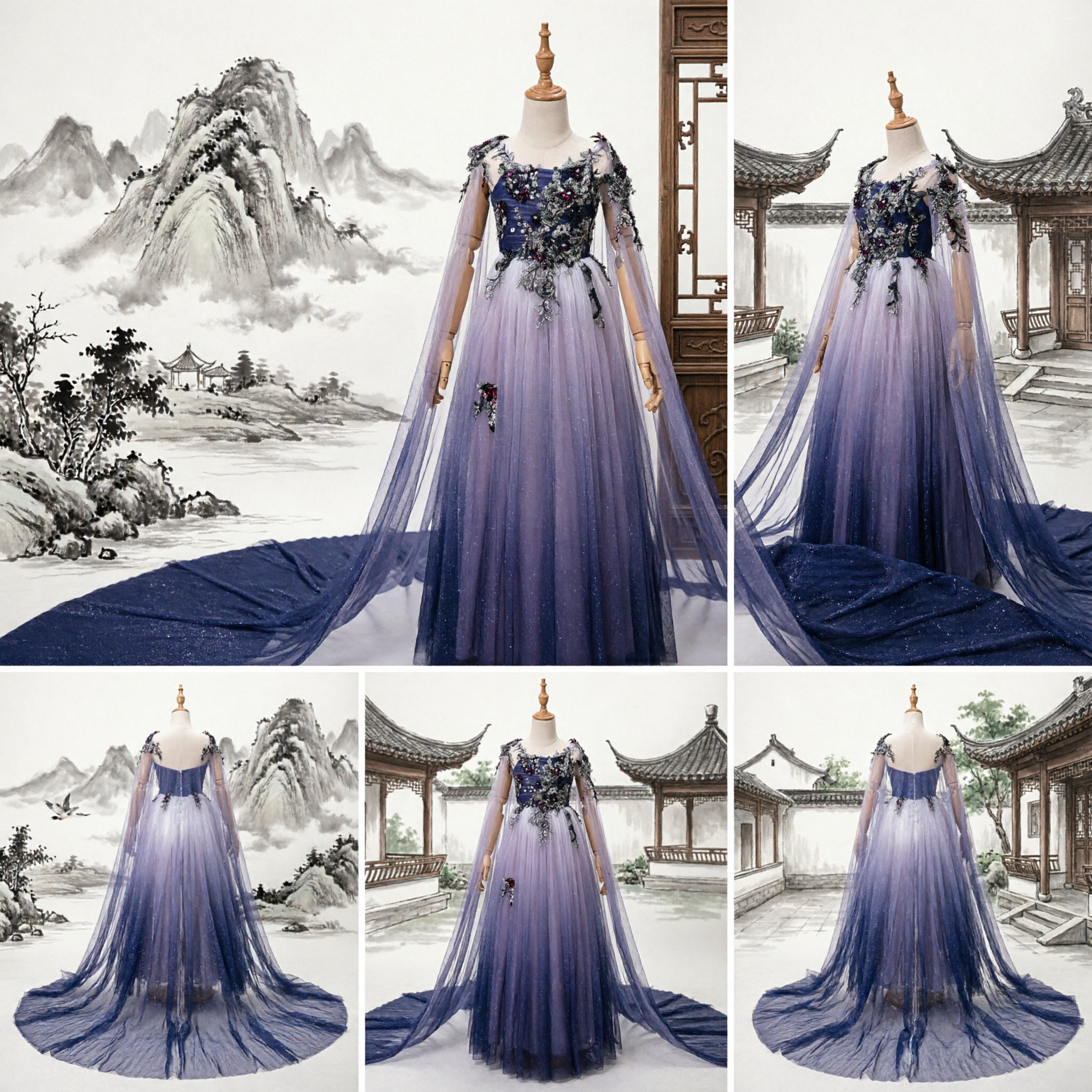 Abito da Fata Elegante con Sfumatura Viola e Mantello, Costume Hanfu per Donne, Cosplay e Spettacolo - Asian Costume