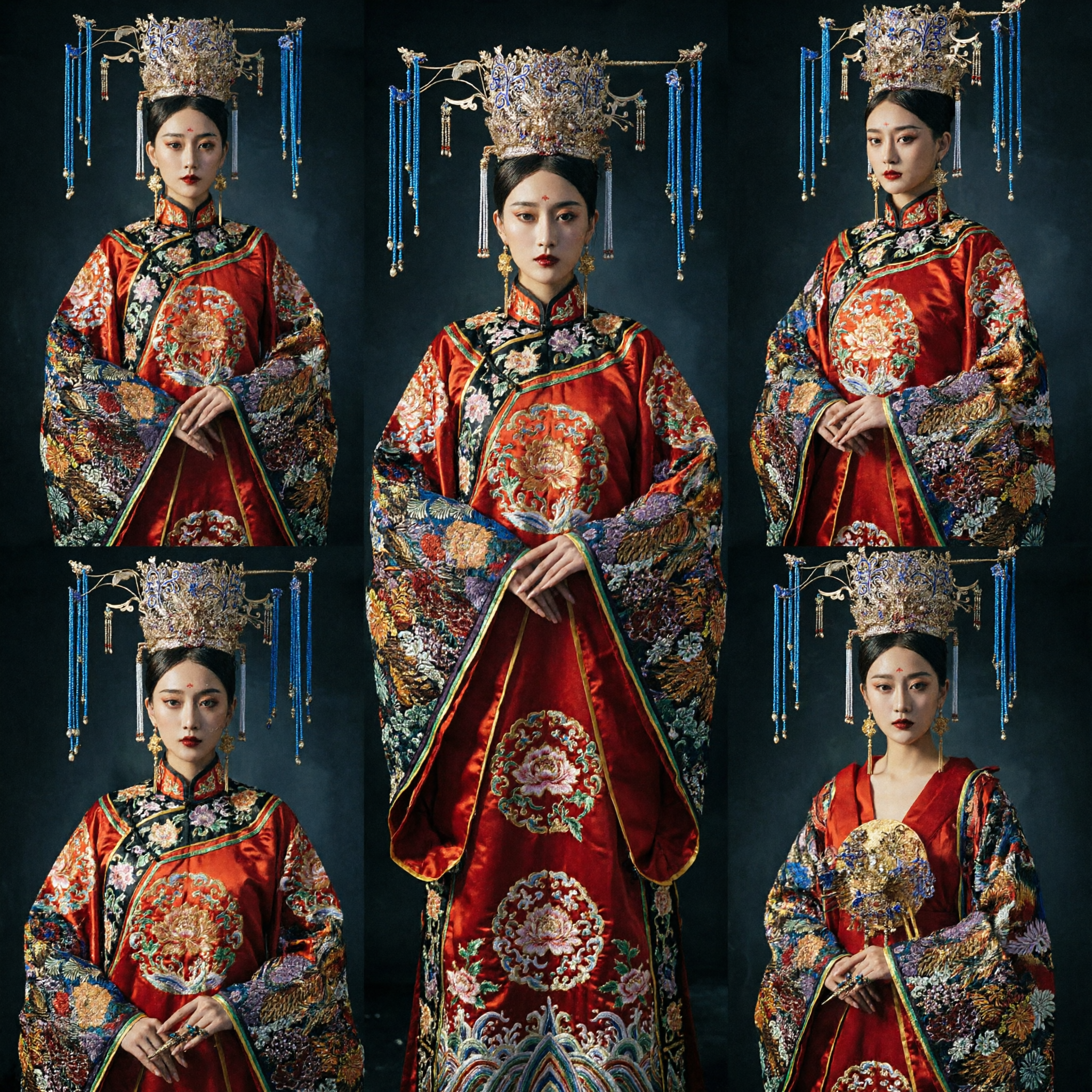 Traje Tradicional Chinês Antigo de Imperatriz Vestido de Casamento Hanfu Vermelho para Mulheres com Conjunto Elaborado de Coroa de Fênix e Leque - Asian Costume