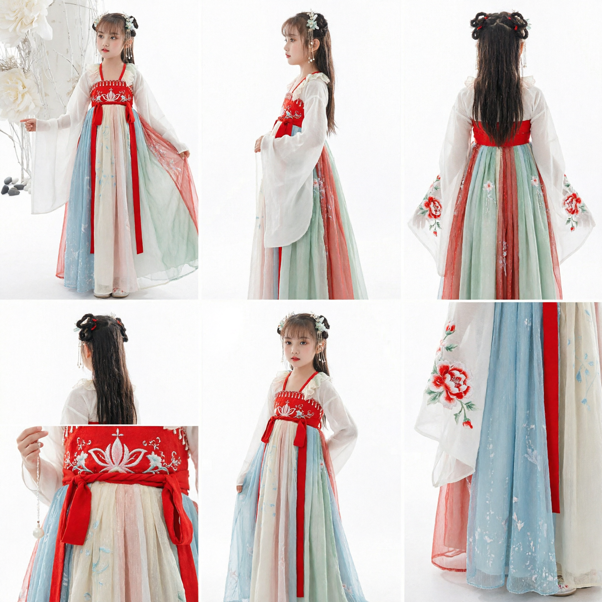Vestido Tradicional Chinês Hanfu para Meninas Traje Antigo da Dinastia Tang para Crianças Fantasia Fotografia Performance Traje - Asian Costume