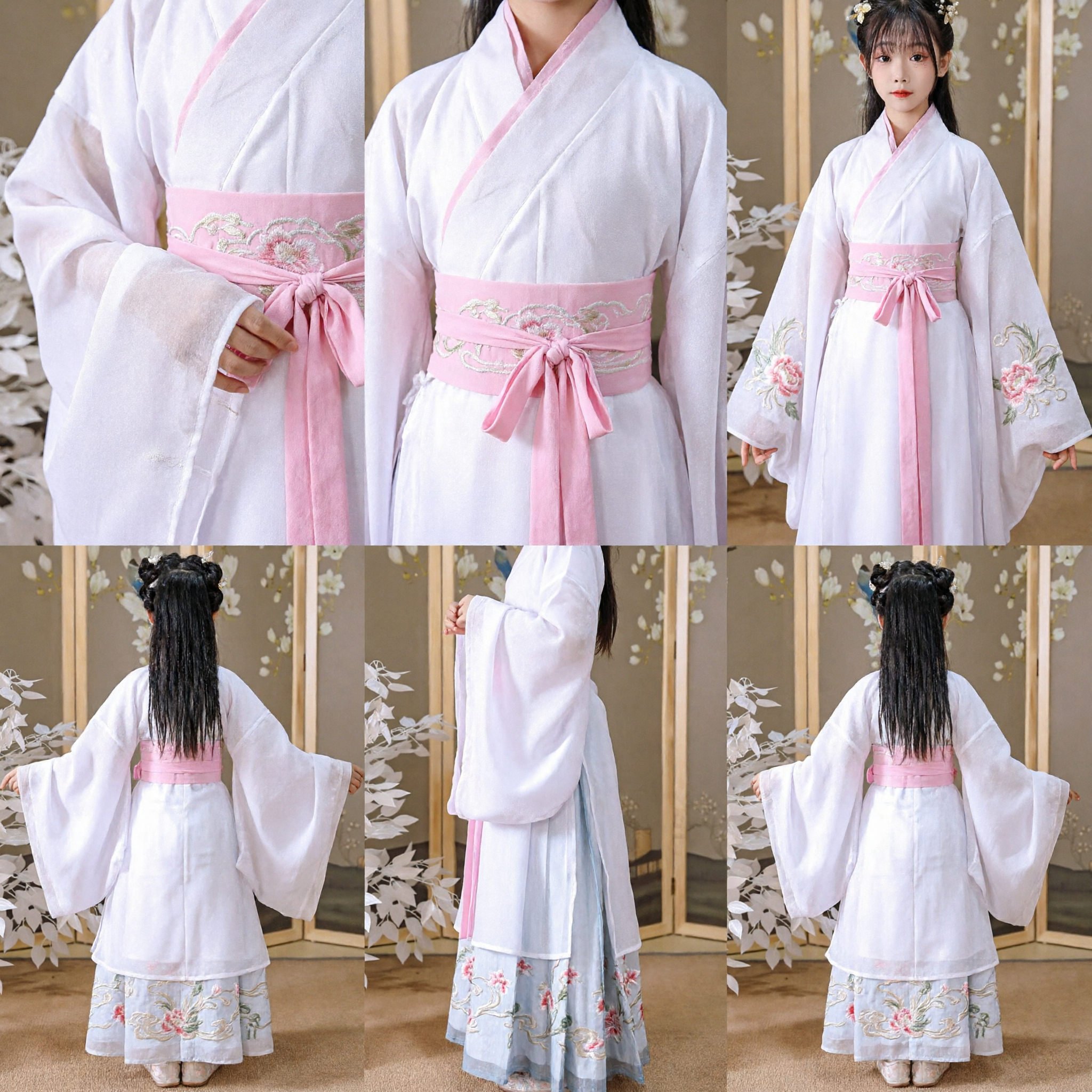 Costume Hanfu Tradizionale Cinese per Bambini Abito da Principessa Fata Antico Bianco Rosa per Ragazze - Asian Costume