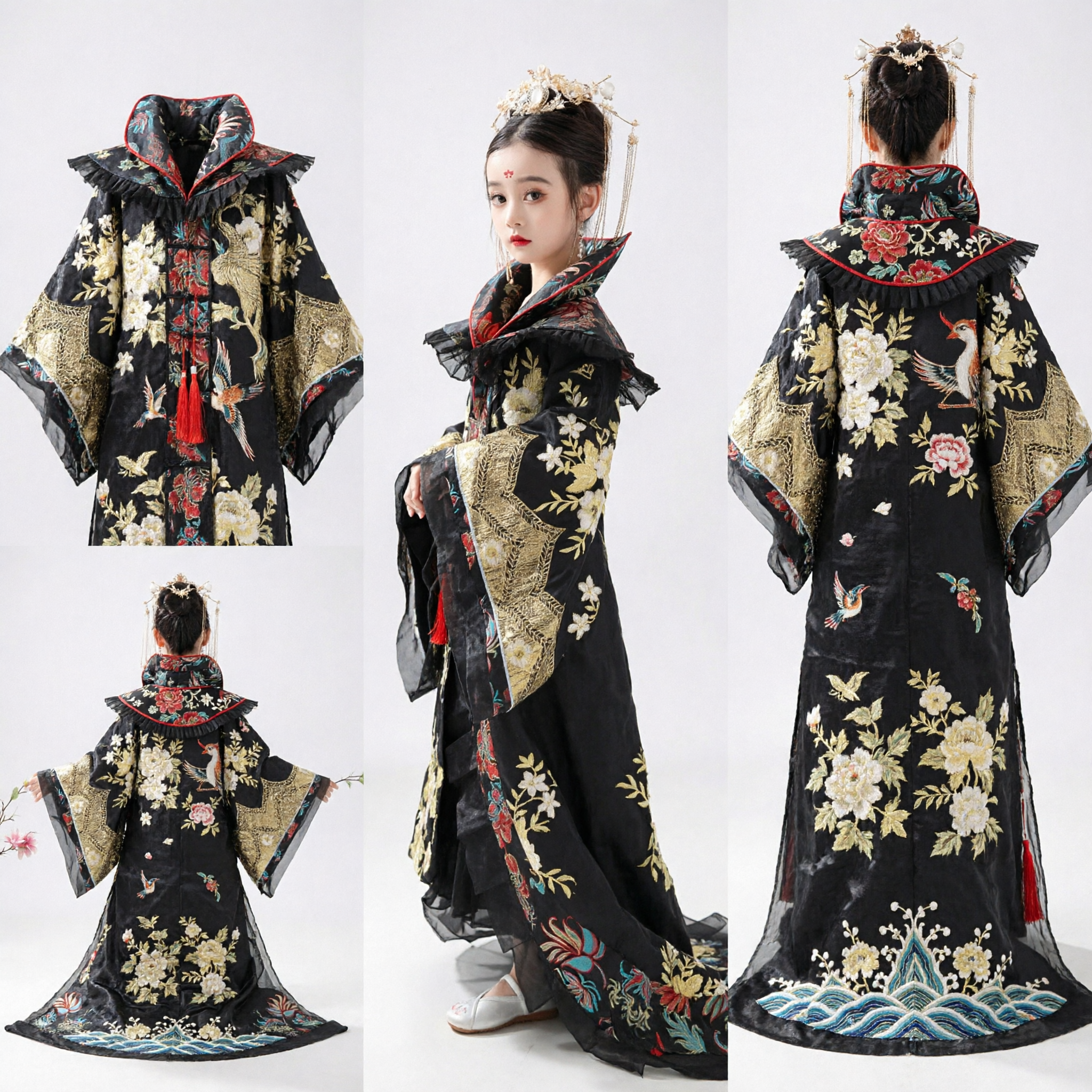Kinderen Chinees Hanfu Kostuum Zwart Tang-dynastie Prinsesjurk Goud Borduurwerk Traditionele Kleding voor Meisjes Optreden - Asian Costume