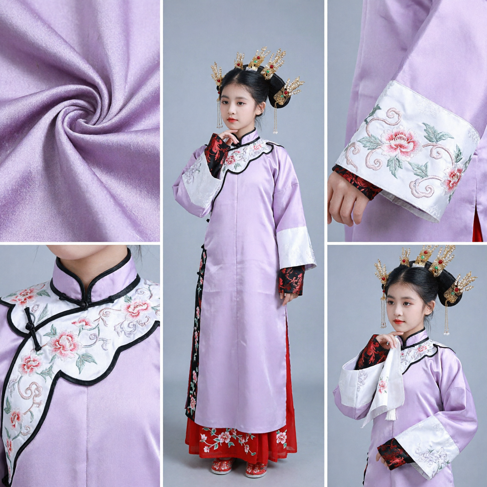 Kinder Antikes chinesisches Kostüm Lila besticktes Hanfu-Kleid Traditionelles Palast-Prinzessinnen-Outfit für Mädchen - Asian Costume
