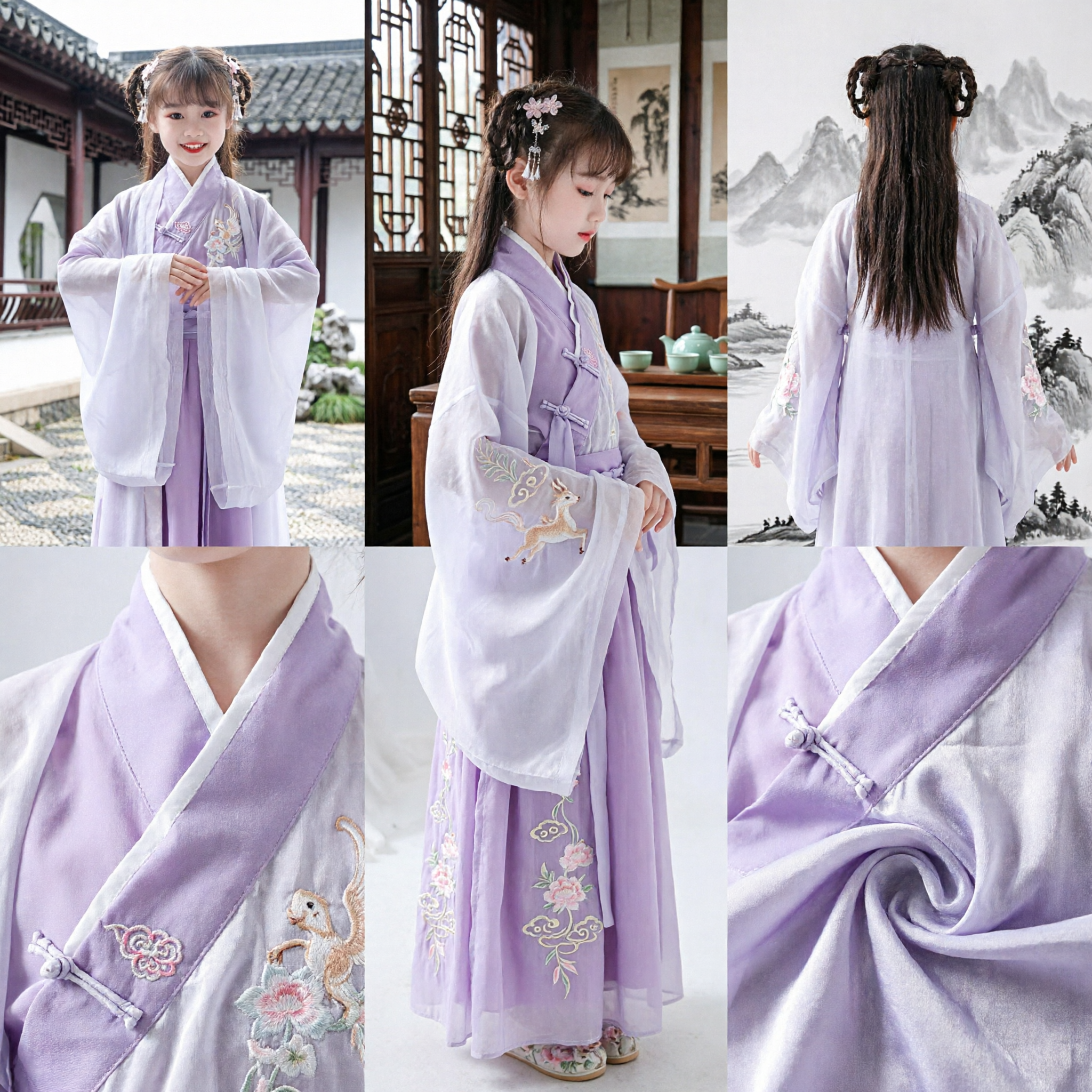 فستان الهانفو الصيني التقليدي للأطفال - زي الجنية القديم للفتيات لملابس الأداء الأرجوانية - Asian Costume