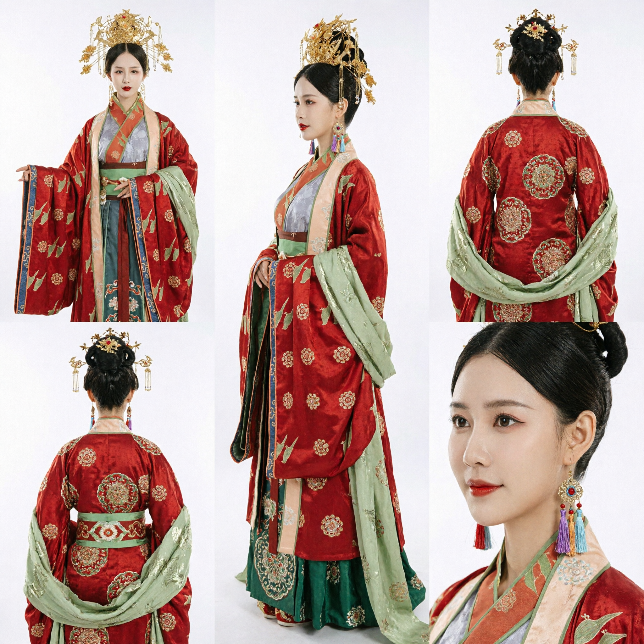 전통 중국 한푸 붉은 궁중 드레스 고대 황후 의상 (여성 웨딩 코스프레용) - Asian Costume
