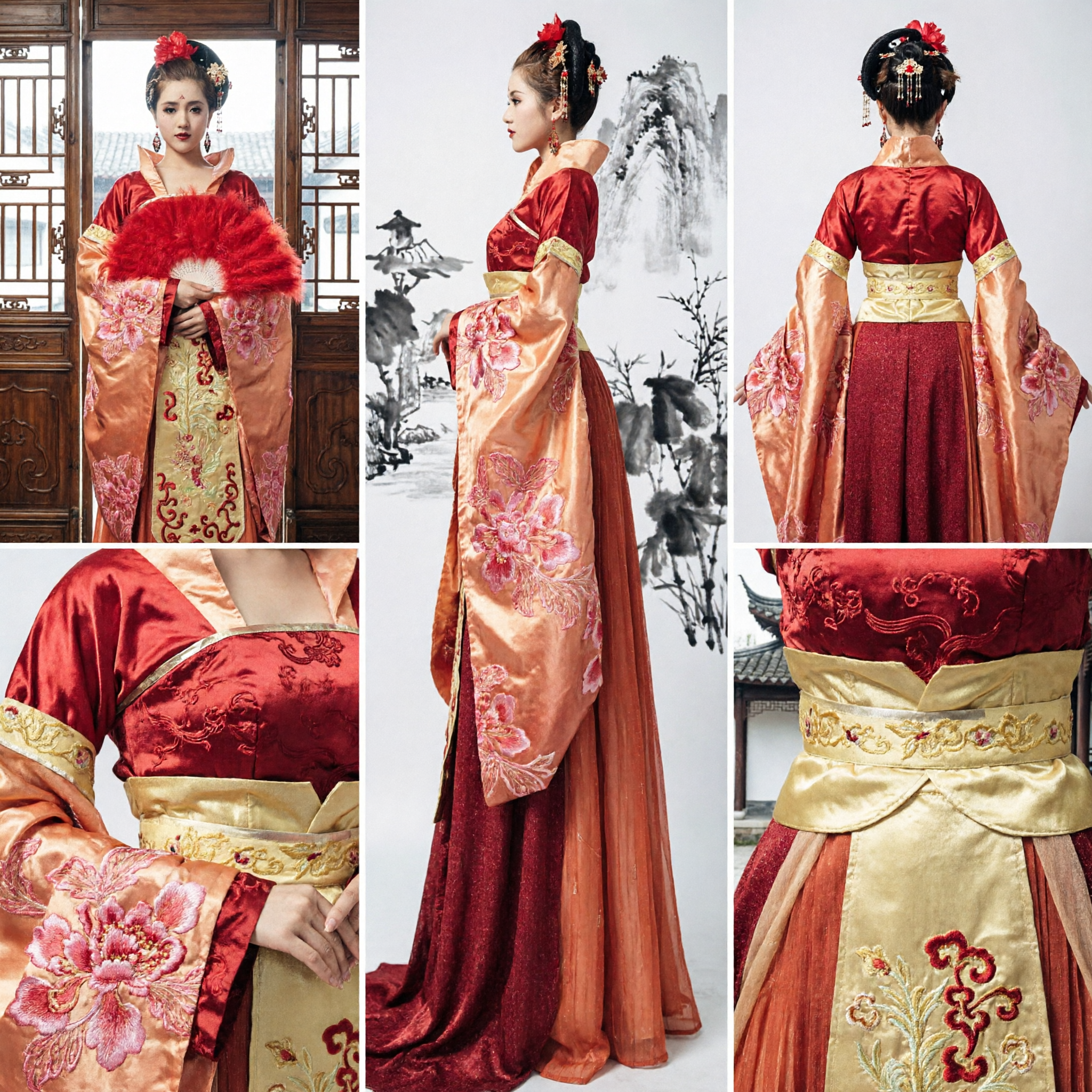 Elegante Traje Hanfu da Princesa da Antiga Dinastia Tang Chinesa Vermelho para Performance no Palco e Cosplay de Mulheres - Asian Costume