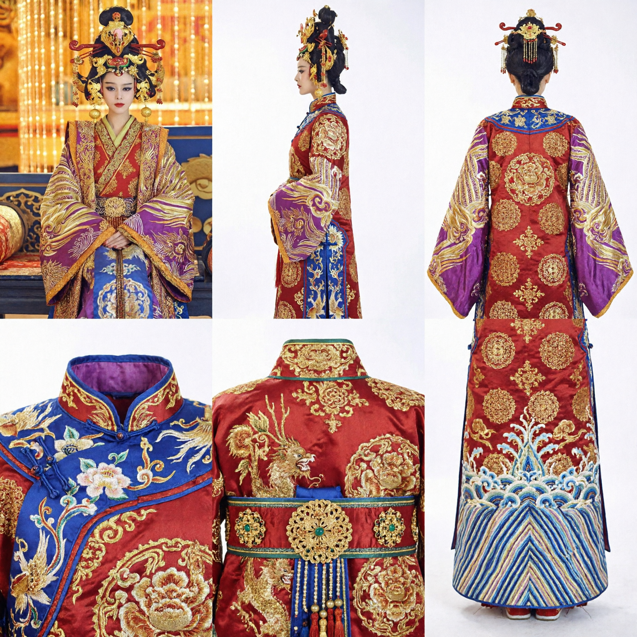 Traje Hanfu de la Emperatriz de la Antigua Dinastía Tang Vestido Tradicional de Palacio Real con Corona Fénix para Mujer - Asian Costume