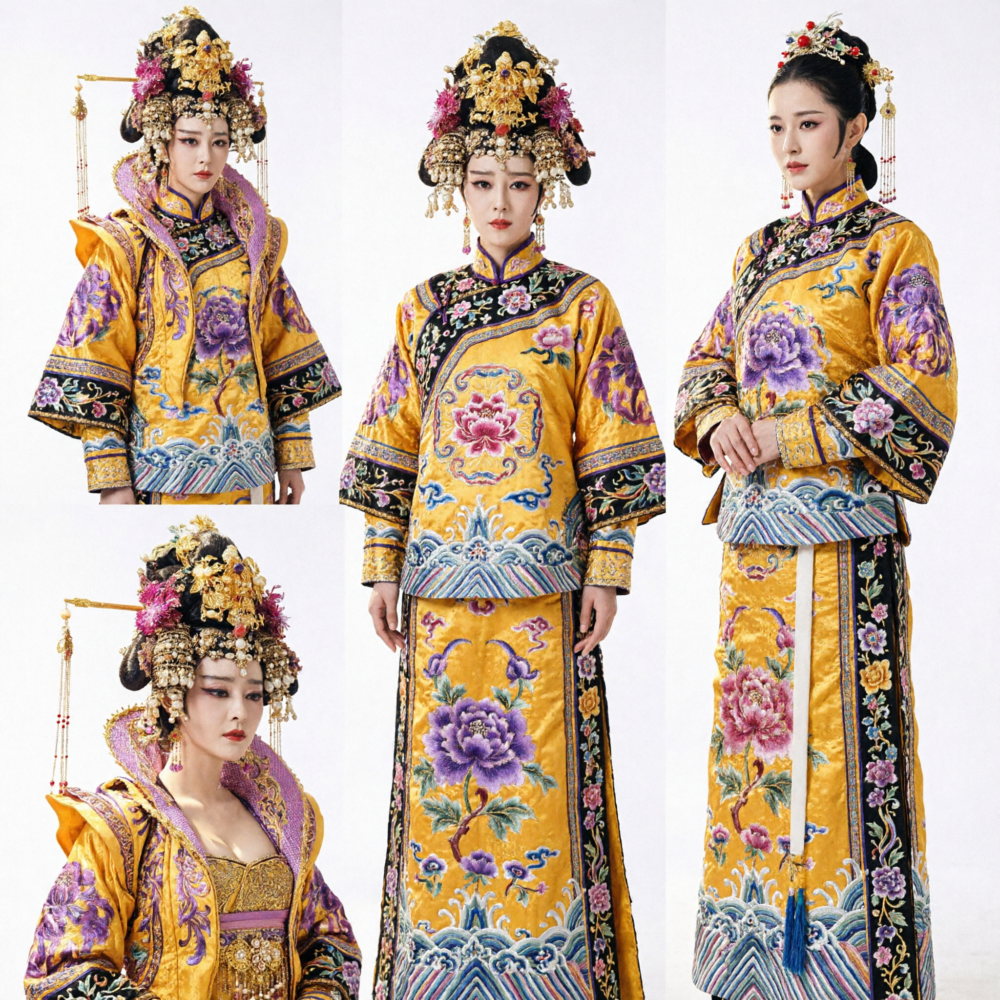 Pièce capillaire de couronne phénix d'impératrice ancienne chinoise luxueuse en or avec fleurs pour cosplay Hanfu de la dynastie Tang et mariage - Asian Costume