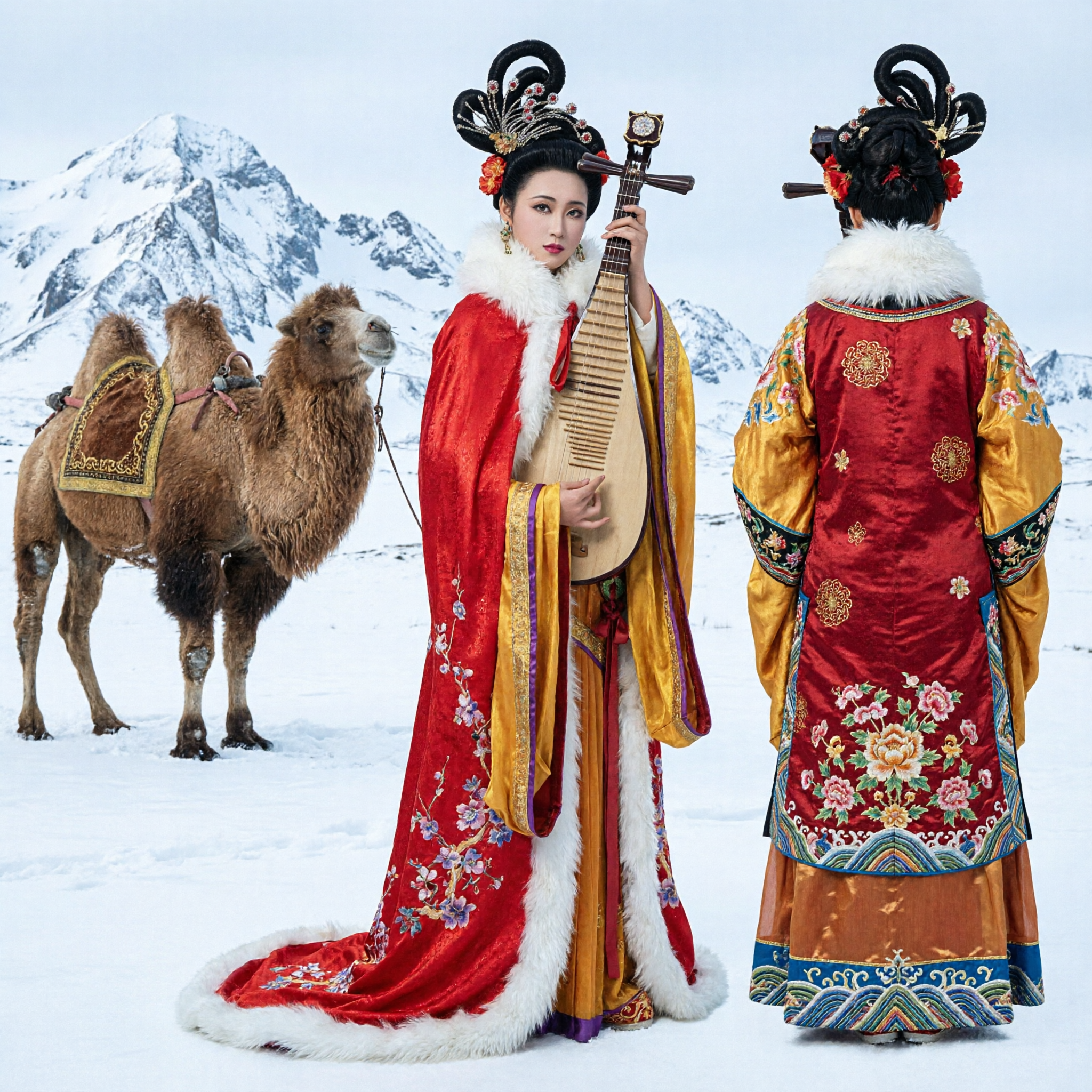 Traje Tradicional Chinês de Wang Zhaojun Manto de Pele Vermelho Vestido Hanfu de Tocadora de Pipa para Performance no Palco e Cosplay de Mulheres - Asian Costume