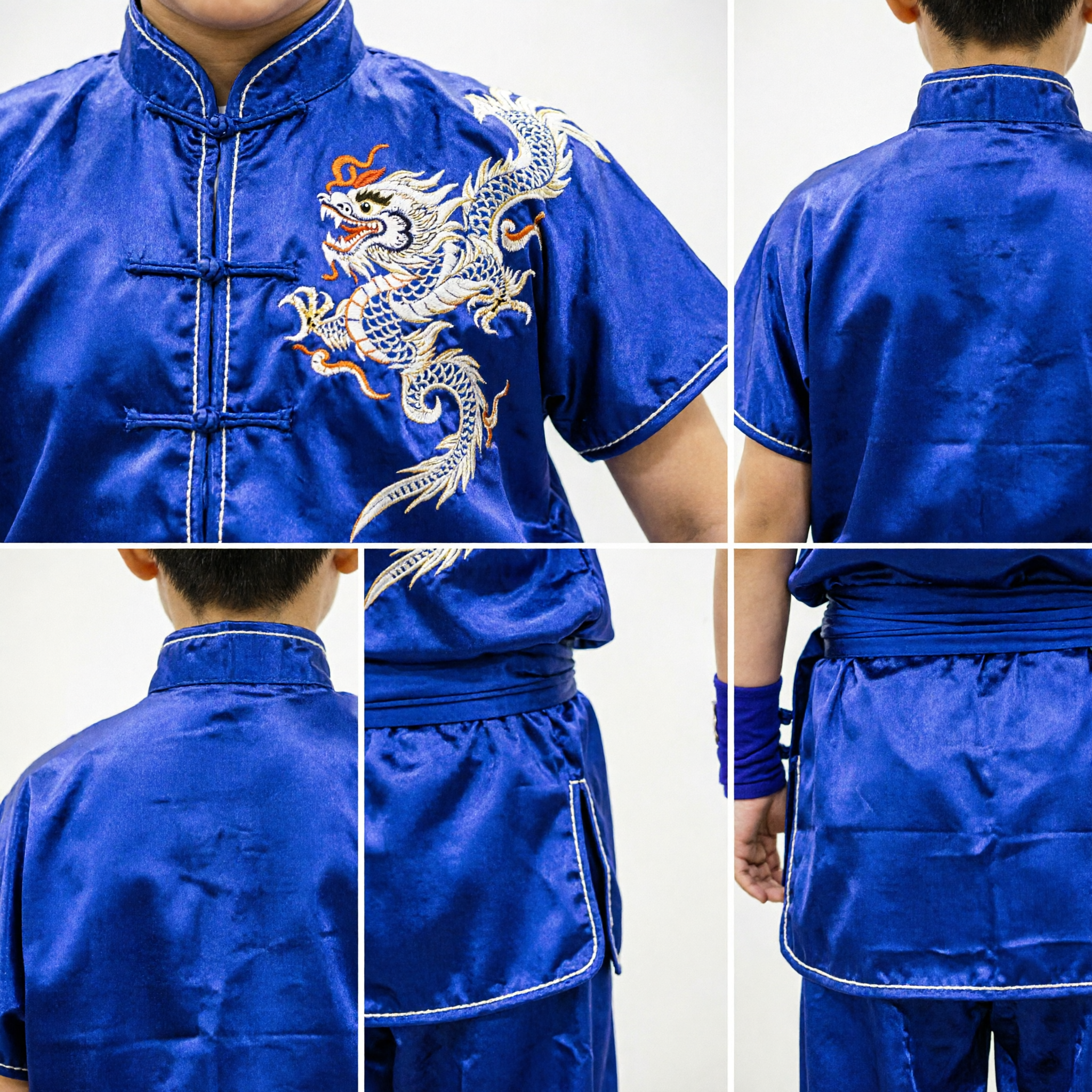 Kinder Jungen Blaues Traditionelles chinesisches Kung-Fu-Uniform Wushu Kampfkunst Auftrittskostüm Set - Asian Costume