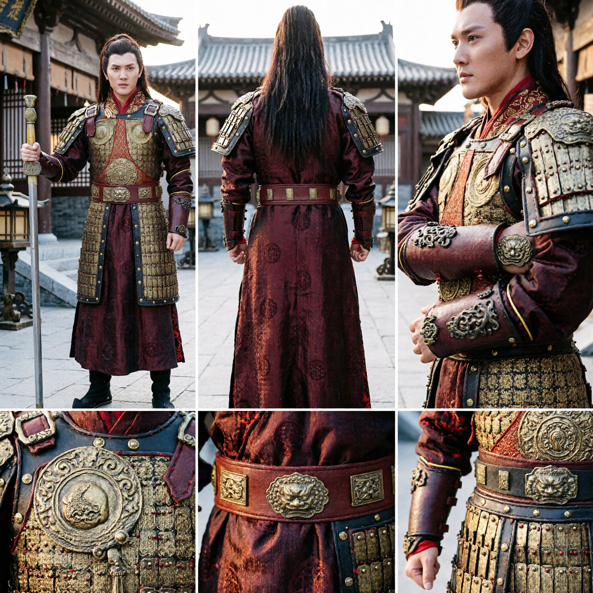 Mannen Oud Chinees Generaal Kostuum Historisch Strijder Zwaardvechter Hanfu Gewaad Set voor Cosplay en Podiumoptreden - Asian Costume