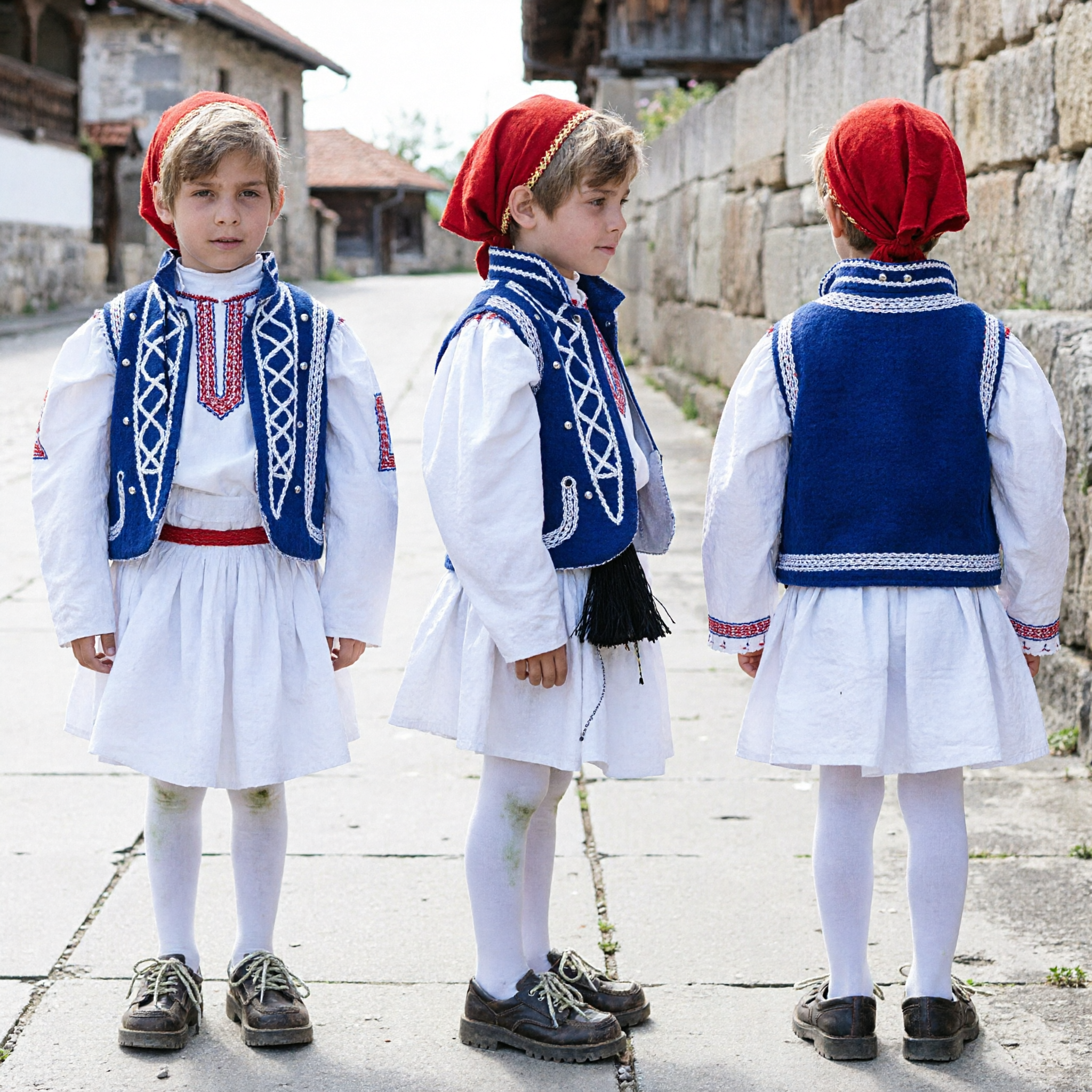 Jungen Traditionelles europäisches Volkstanz-Kostüm Weißes Hemd Blauer bestickter Westen Festspiel-Aufführungs-Outfit - Asian Costume
