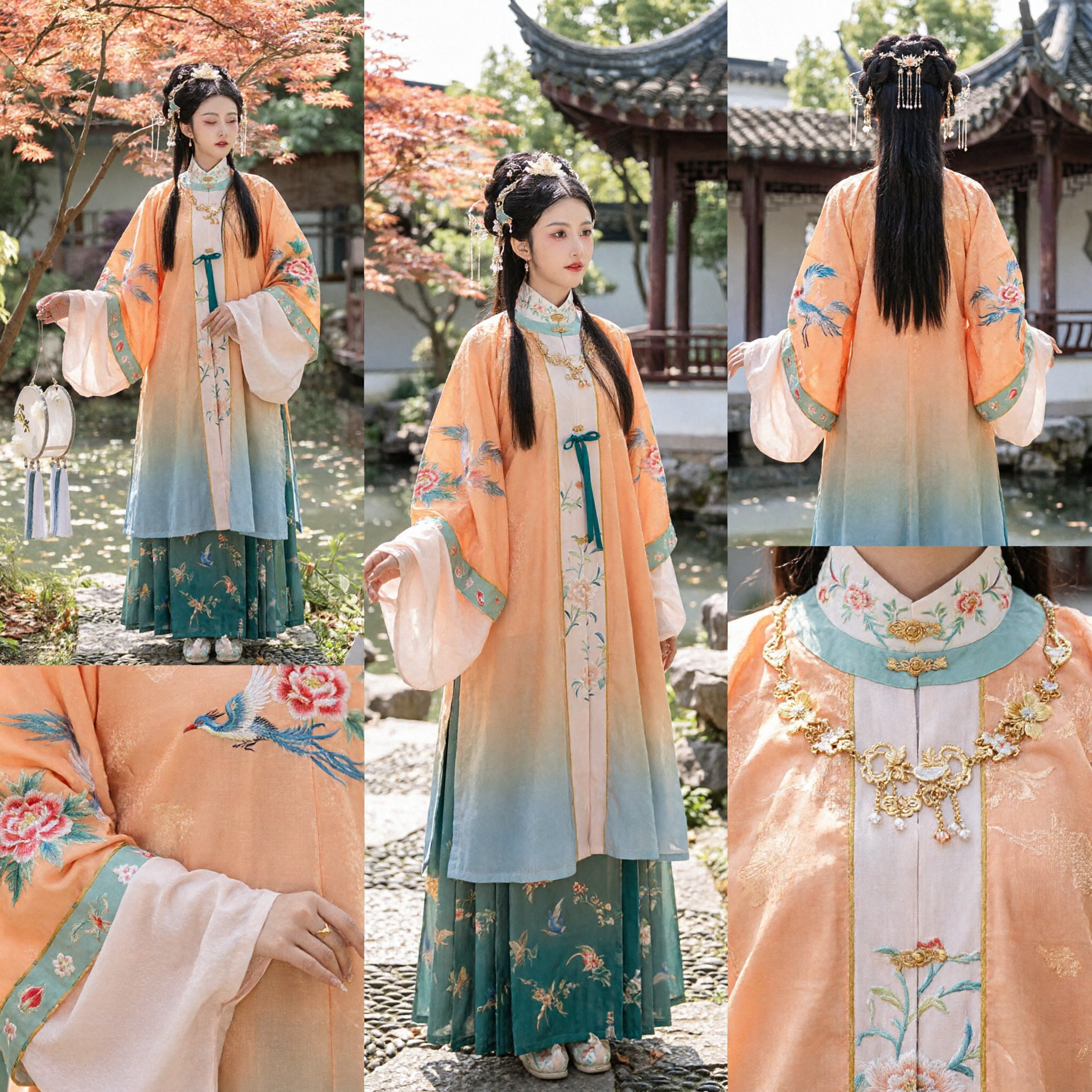 Vestido Hanfu Chinês Tradicional para Mulheres, Traje Antigo da Dinastia Ming, Conjunto de Robe e Saia Bordado em Pêssego para Cosplay - Asian Costume