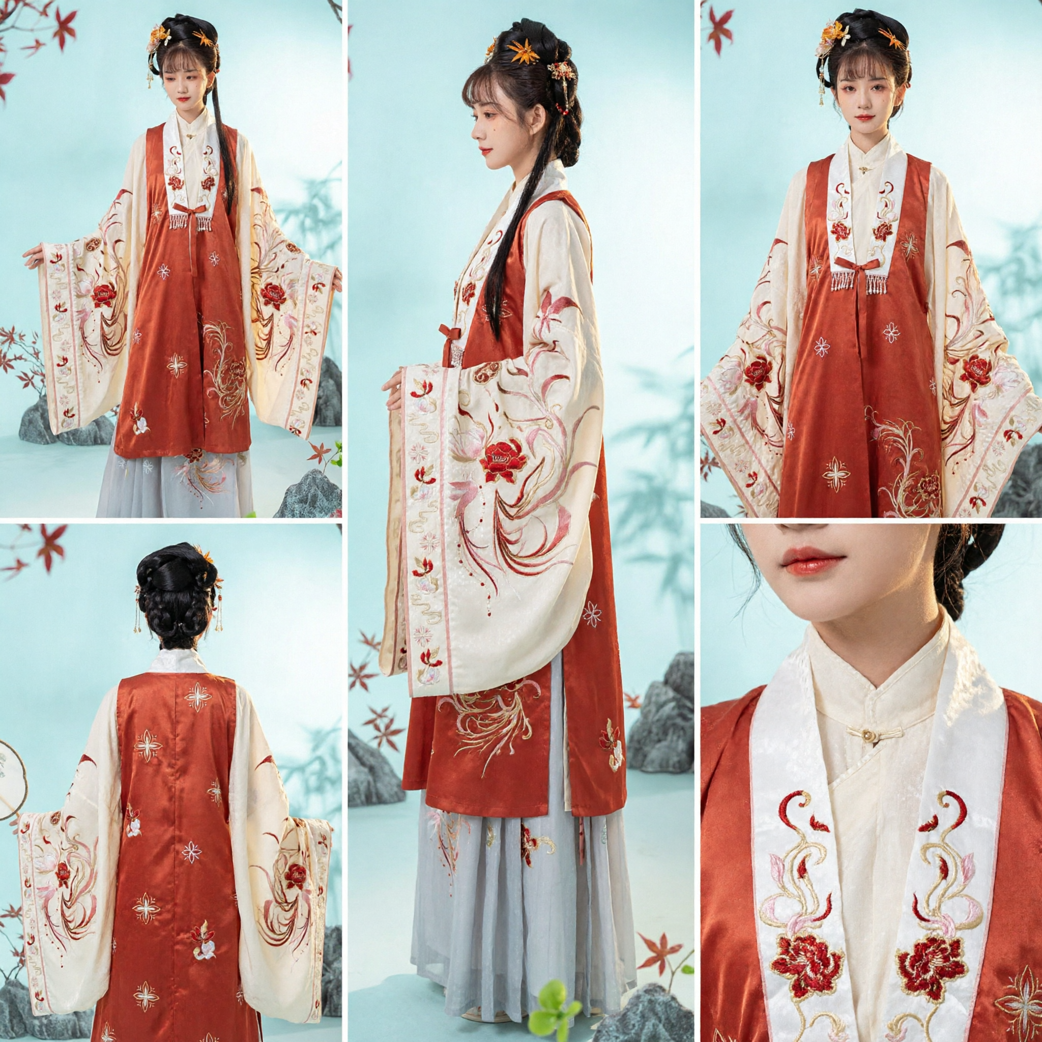Traditioneel Chinese Hanfu Vrouwen Oud Kostuum Geborduurde Oranje Vestjurk Set voor Theeceremonie - Asian Costume