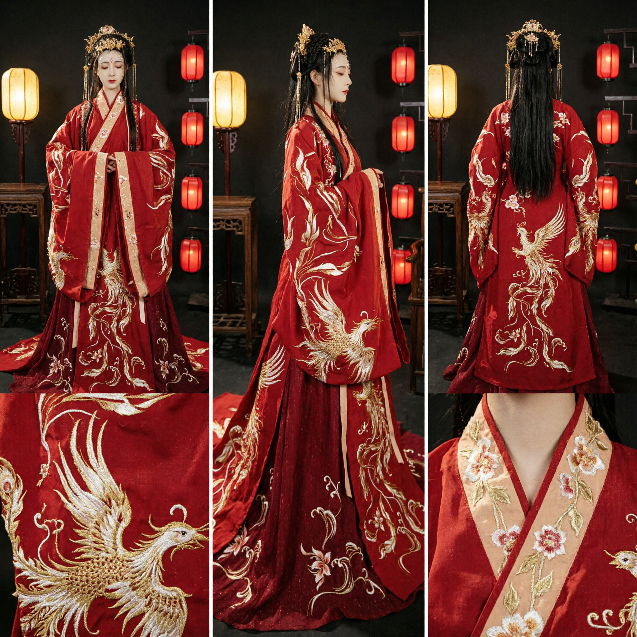 Traditional Chinese Red Wedding Hanfu Ancient Empress Costume Gold Embroidered Formal Dress for Women - Asian Costume