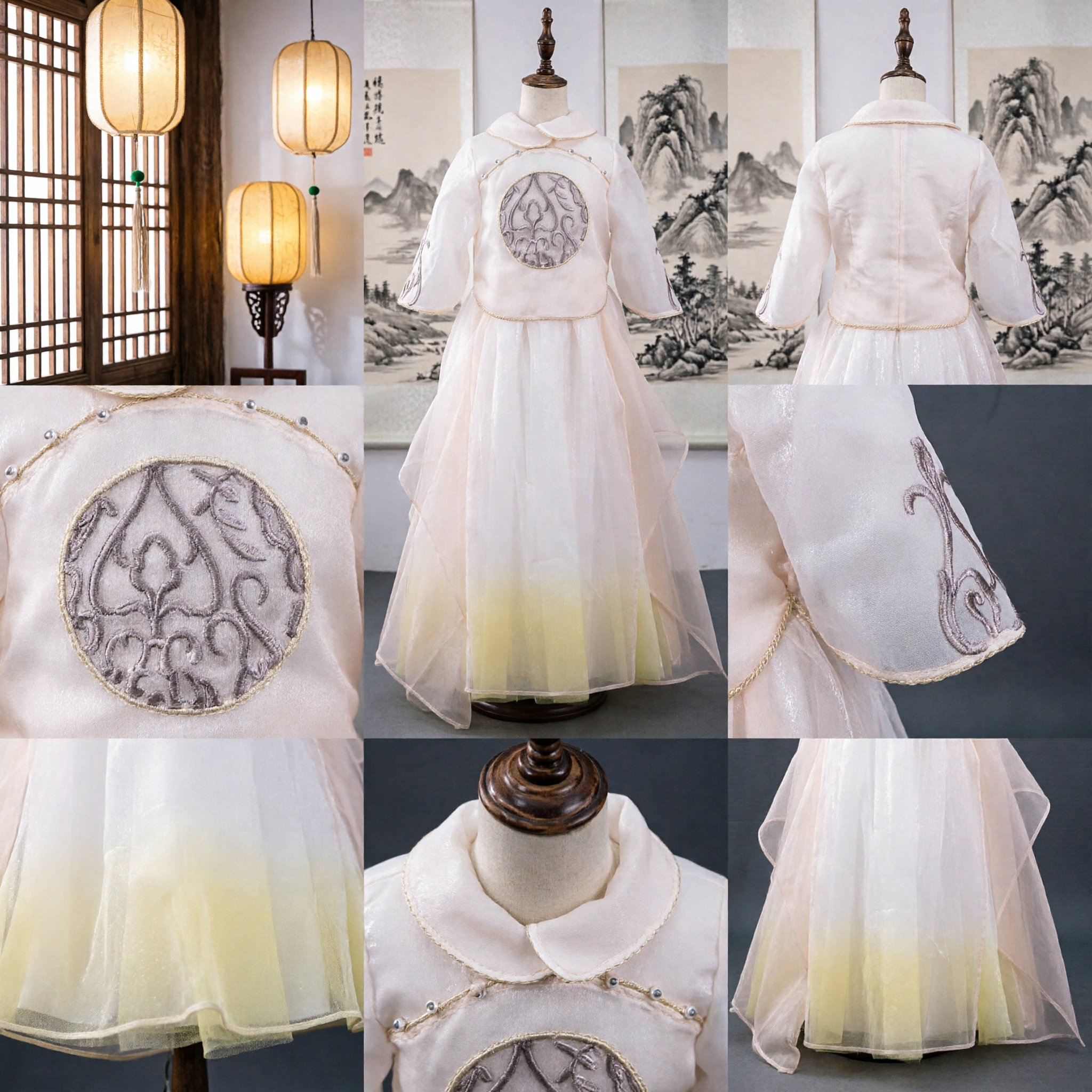 Traje Tradicional Chinês Hanfu Branco Elegante para Mulheres, Vestido Antigo de Fada, Blusa Bordada com Saia em Degradê - Asian Costume
