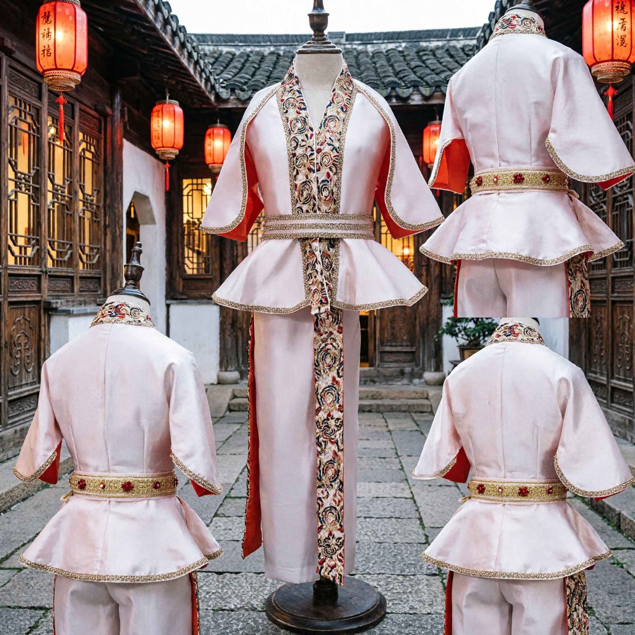 Traditionelles antikes chinesisches Schwertkämpfer-Hanfu-Kostüm, weißes besticktes Gewand und Hosen-Set für Herren für Auftritte und Cosplay - Asian Costume