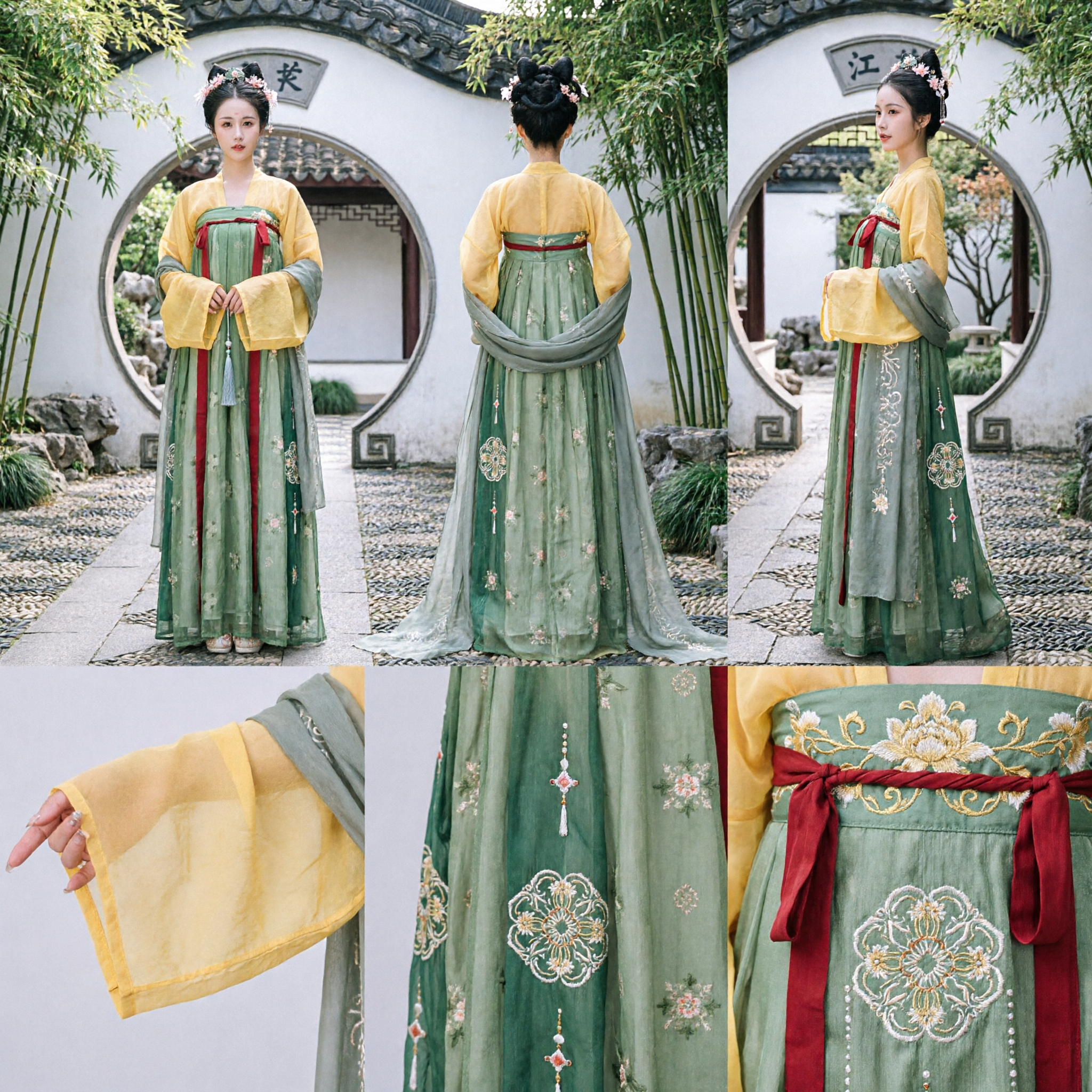 Traje Tradicional Chino Hanfu de la Dinastía Tang Vestido de Princesa Antigua Hada Top Amarillo Falda Verde para Mujeres - Asian Costume
