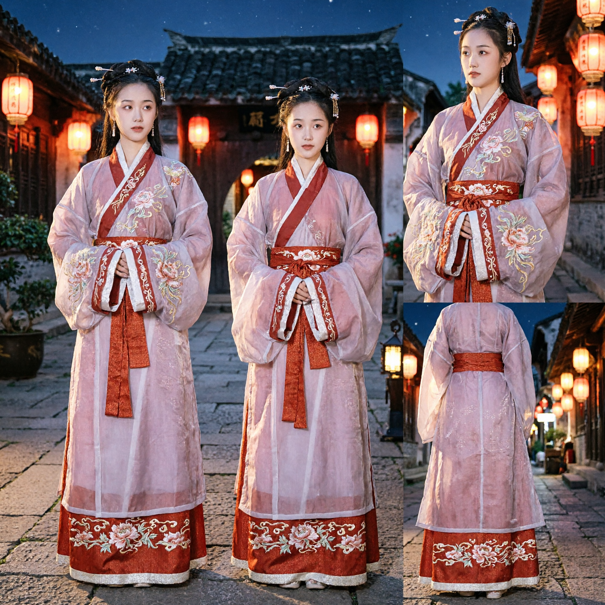 Traje Hanfu Tradicional Chino, Vestido de Princesa Antigua Rosa Ruqun con Faja Naranja para Cosplay Histórico - Asian Costume