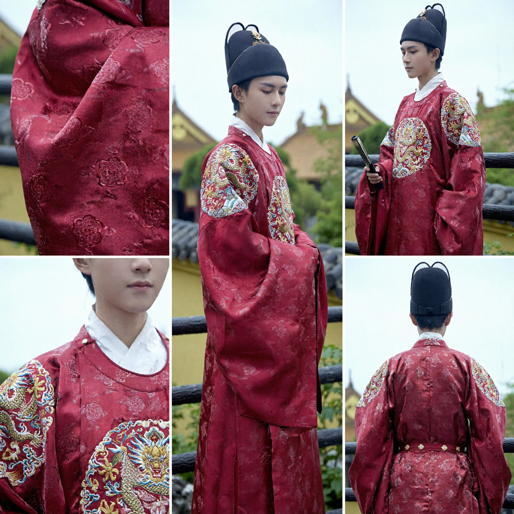 Robe Oficial da Dinastia Ming Tradicional Chinês Bordado de Dragão Vermelho Traje Hanfu para Homens com Chapéu - Asian Costume