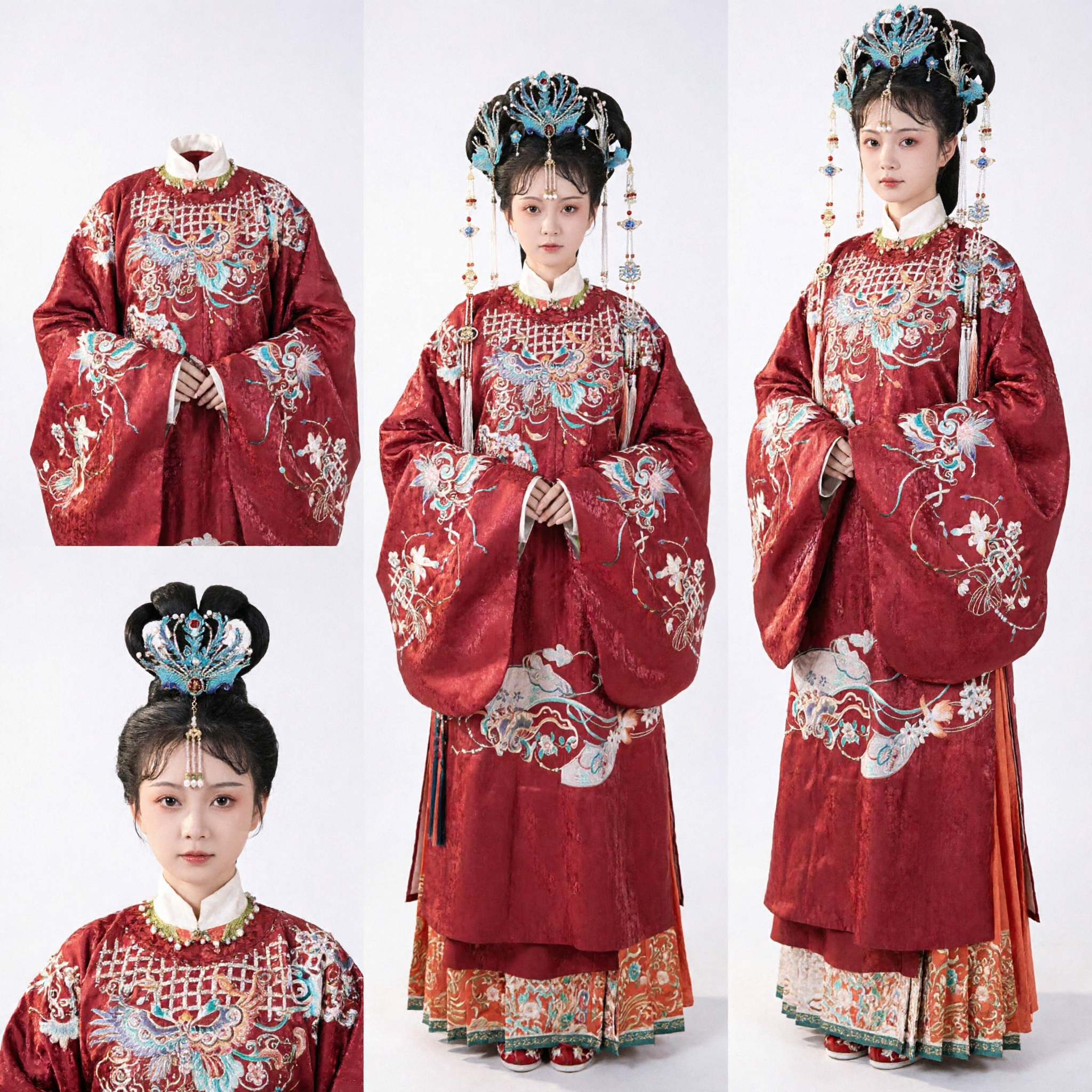 Vestido de Noiva Tradicional Chinês Vermelho Hanfu da Dinastia Ming Traje Túnica Bordada com Fênix para Mulheres - Asian Costume