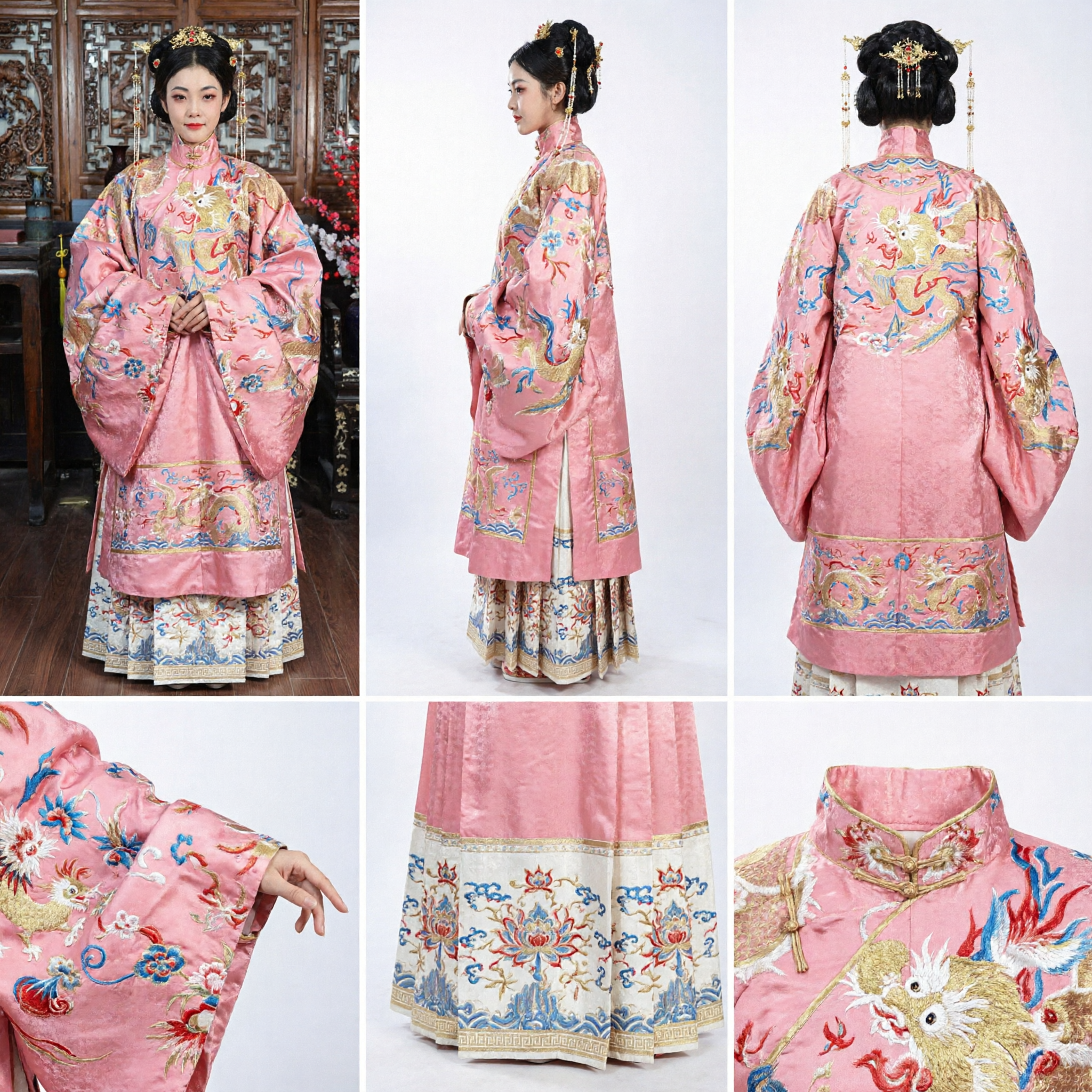 Traje Tradicional Chino de la Dinastía Ming, Túnica de Dragón Rosa Bordada, Vestido Hanfu de Emperatriz Antigua para Mujeres - Asian Costume