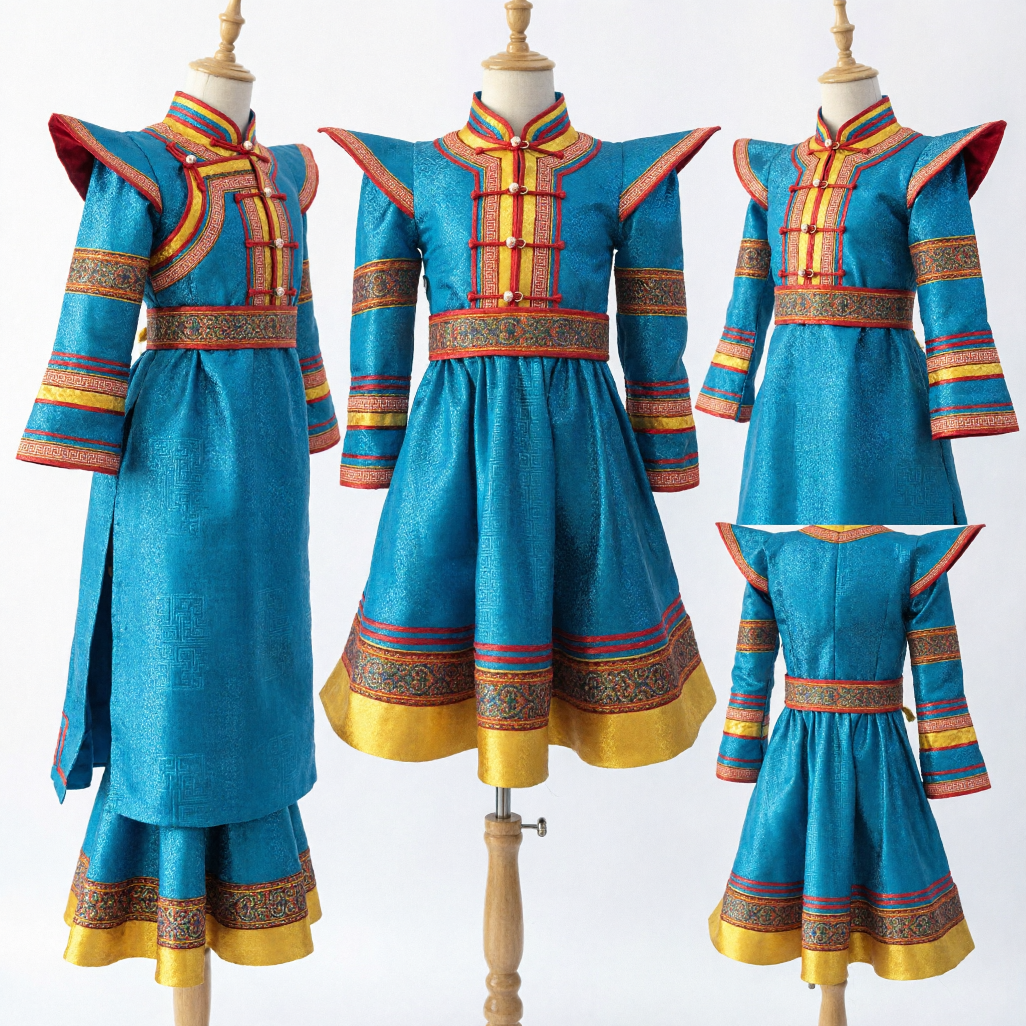 Costume da danza tradizionale mongolo blu, abito etnico folk per spettacoli per donne e ragazze per festività - Asian Costume