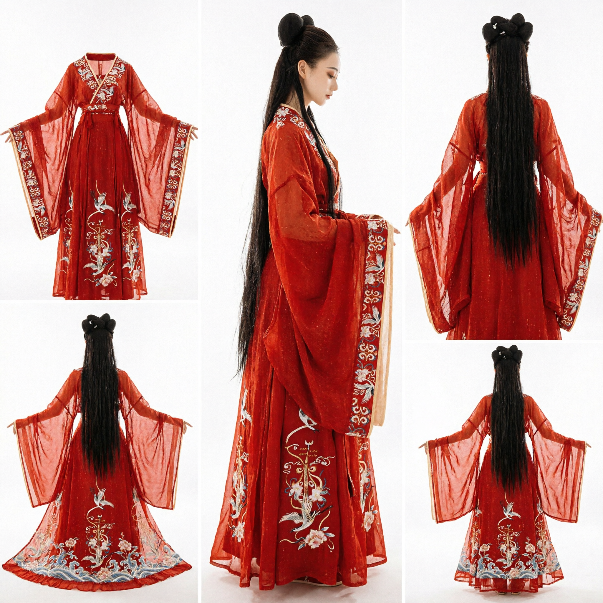 Vestido Tradicional Chinês Hanfu Vermelho, Traje Antigo de Fada da Dinastia Tang para Mulheres com Bordado de Garça - Asian Costume