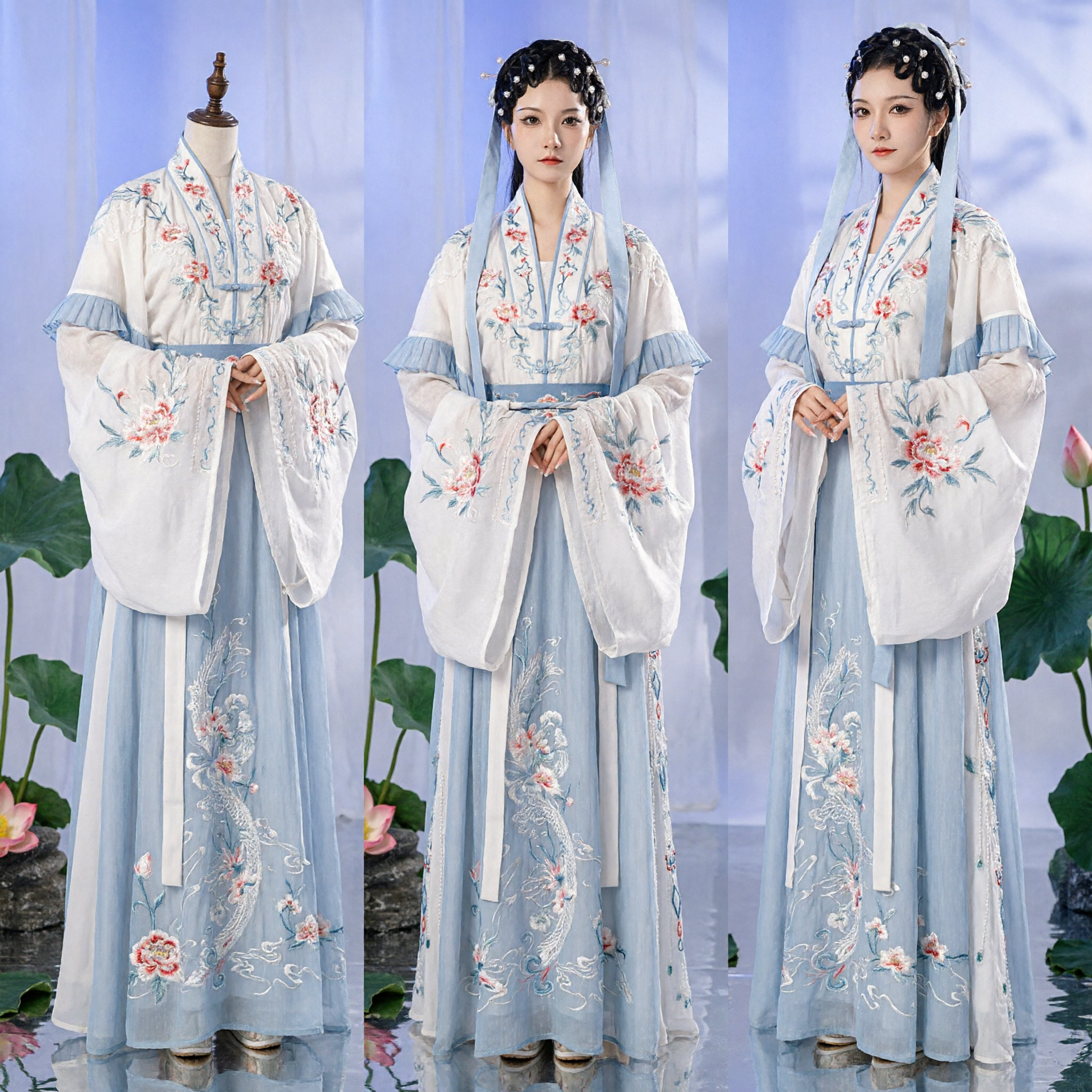 Costume tradizionale cinese Hanfu da fata antica, abito blu ricamato per donne per cosplay da principessa e spettacoli - Asian Costume