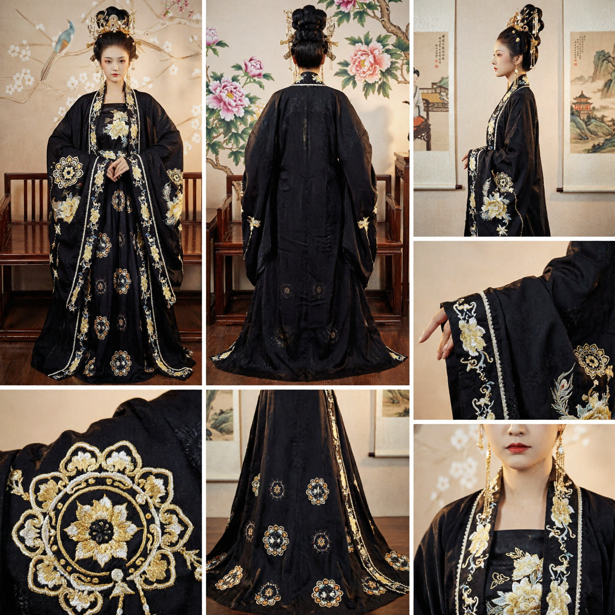Traje Tradicional Chinês Hanfu Preto de Princesa da Dinastia Tang, Vestido Antigo Bordado de Dama do Palácio para Mulheres - Asian Costume