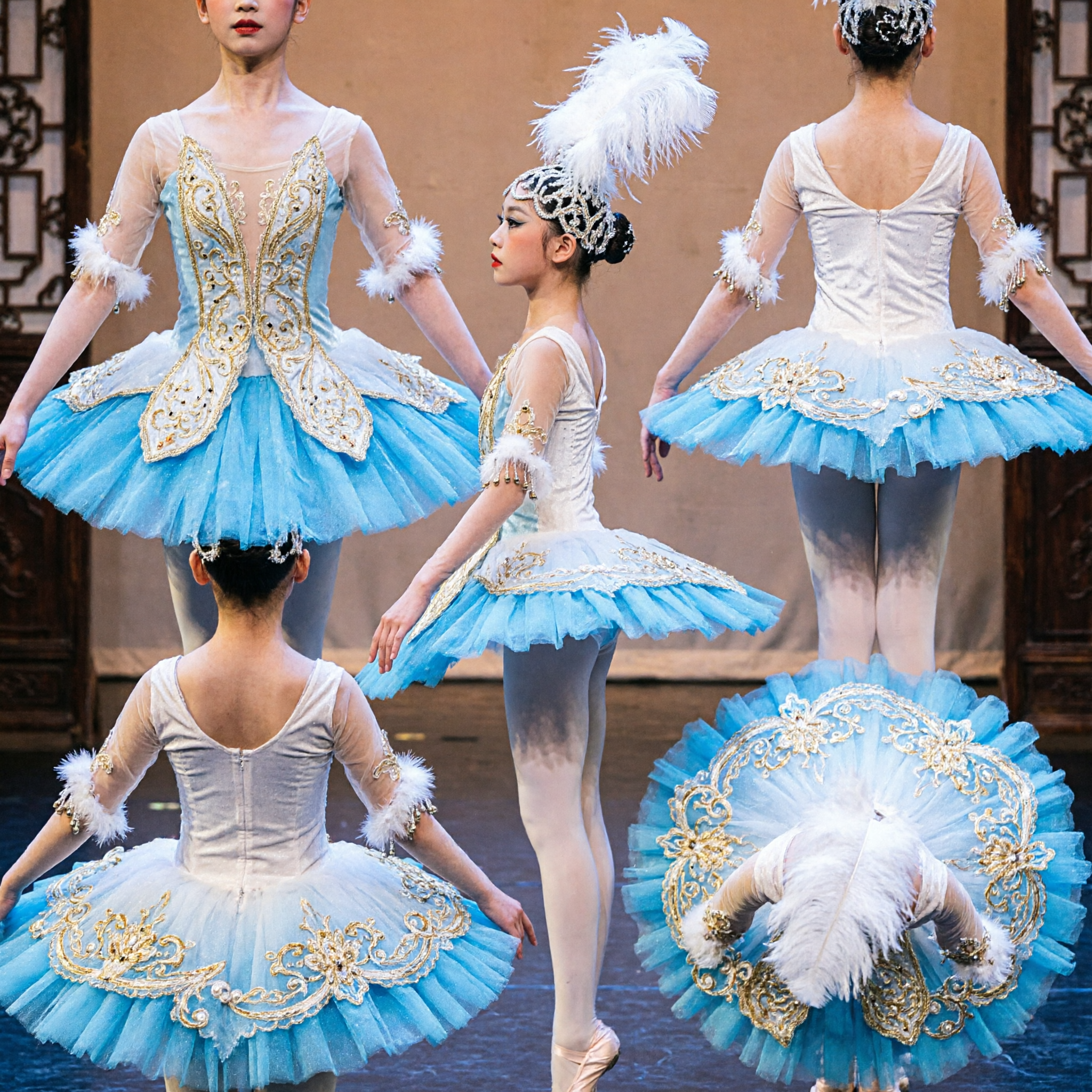 Детский костюм для танца «Голубой/Белый лебедь» балета для девочек с головным убором из перьев для сценических выступлений - Asian Costume