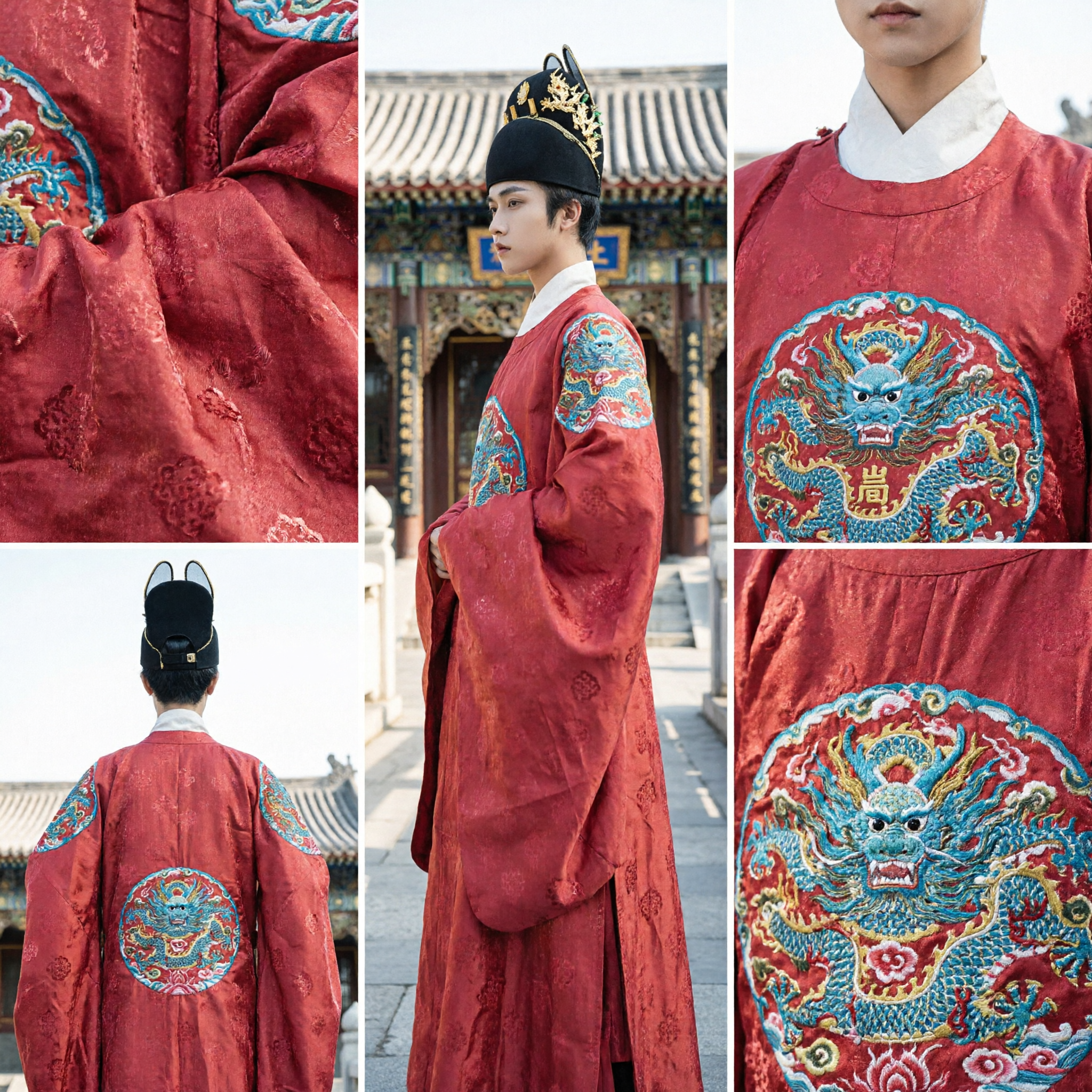 Traditional Chinese Ming Dynasty Red Robe Ancient Official Costume Men Hanfu Dragon Embroidery Wedding Groom Attire - Asian Costume