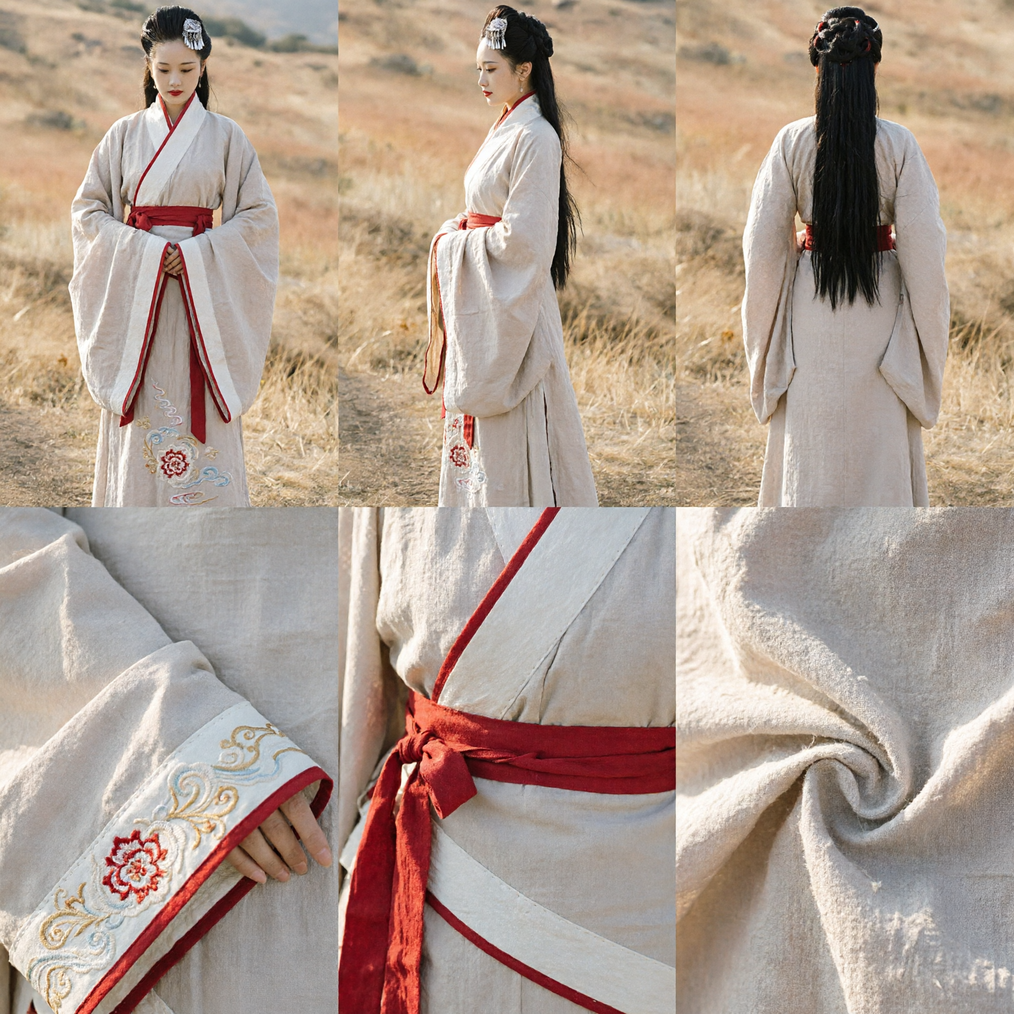 Hanfu Tradizionale Cinese, Antico Costume per Donne con Veste Bianca e Fascia Rossa per Cosplay e Fotografia - Asian Costume