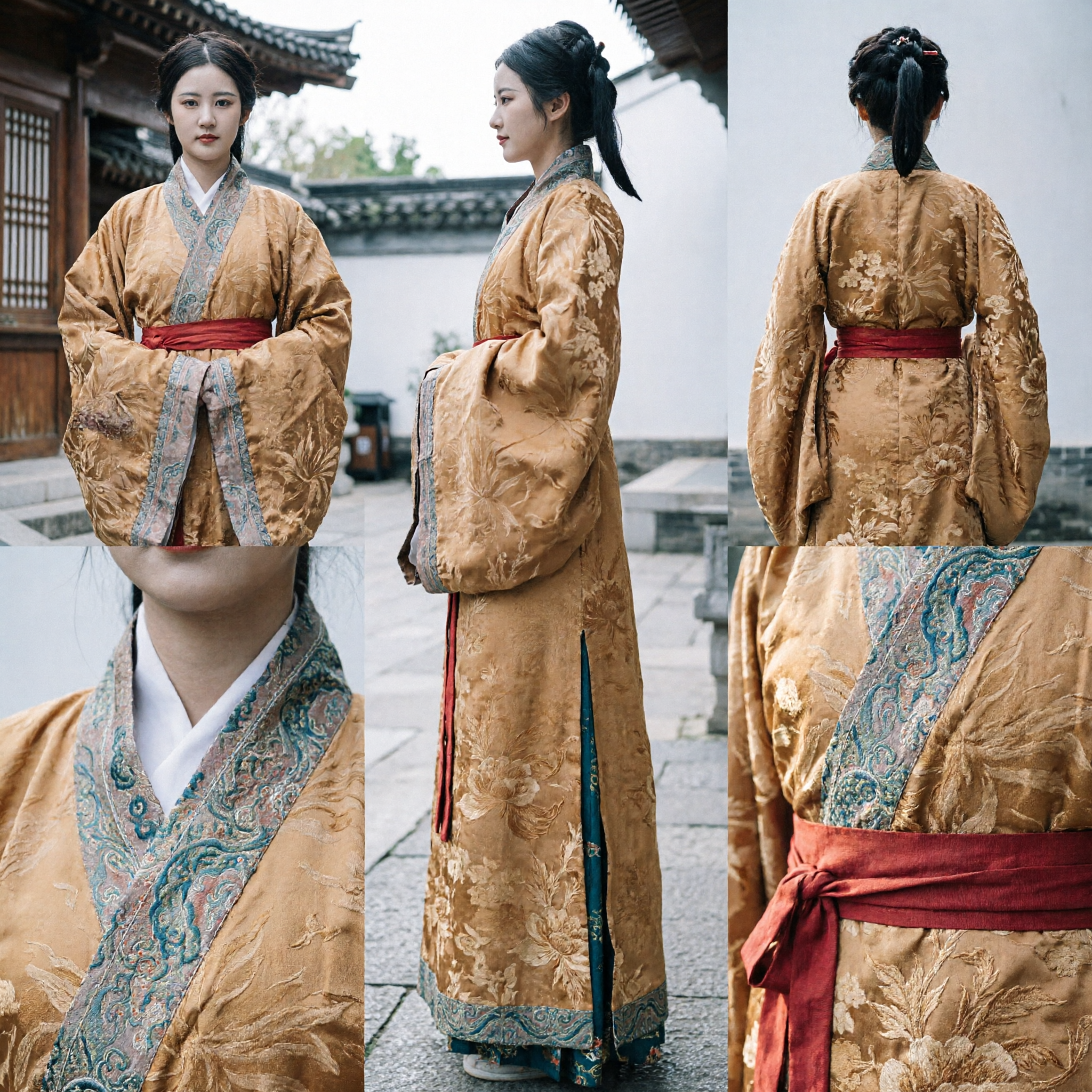 Traditionelles Chinesisches Hanfu, Gelber Brokat-Robe, Antikes Dynastie-Kostüm für Damen, Historisches Cosplay-Fotografie - Asian Costume