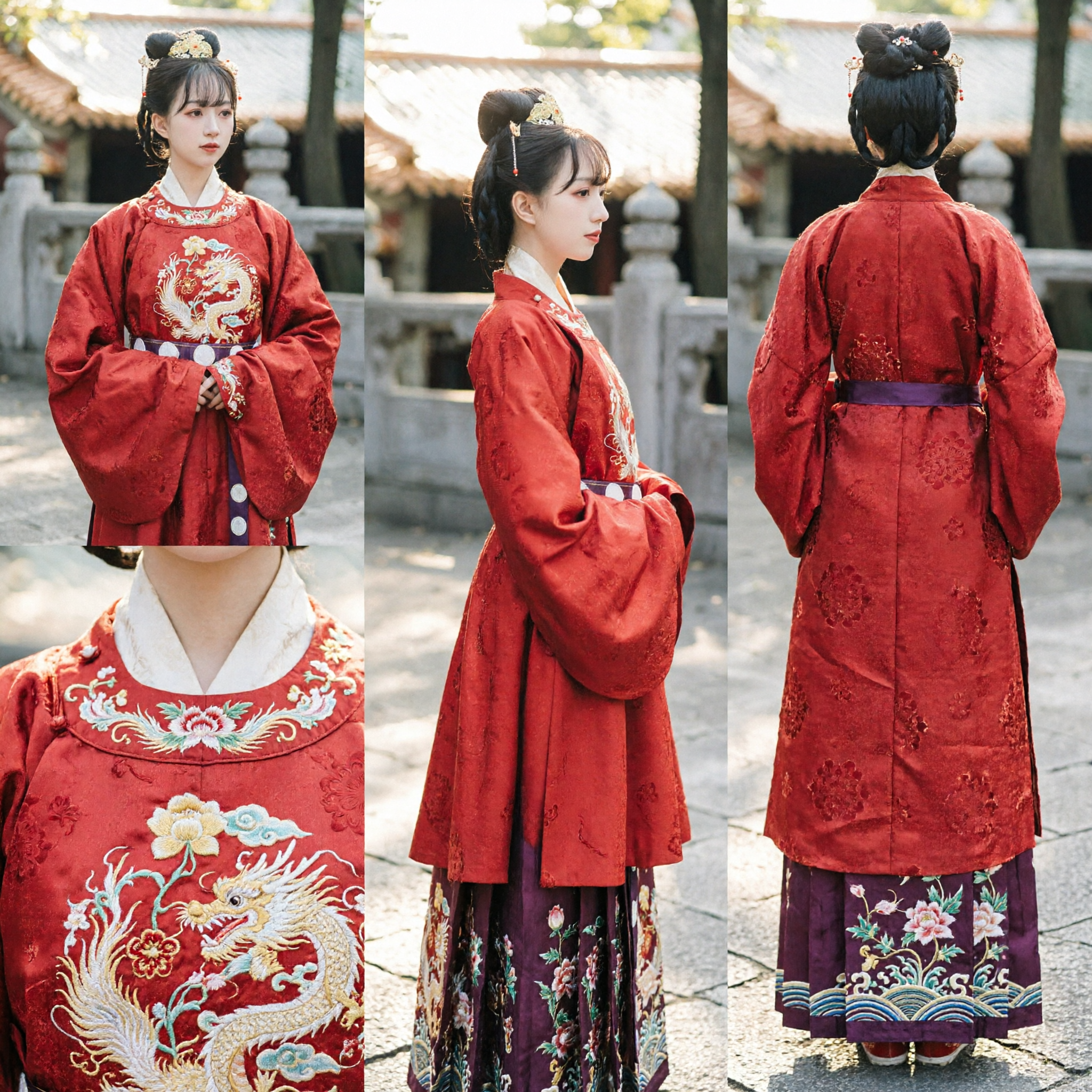 Vestido de Boda Hanfu Rojo Tradicional Chino, Conjunto Ao Qun Bordado de la Dinastía Ming, Traje Antiguo de Novia para Mujer - Asian Costume