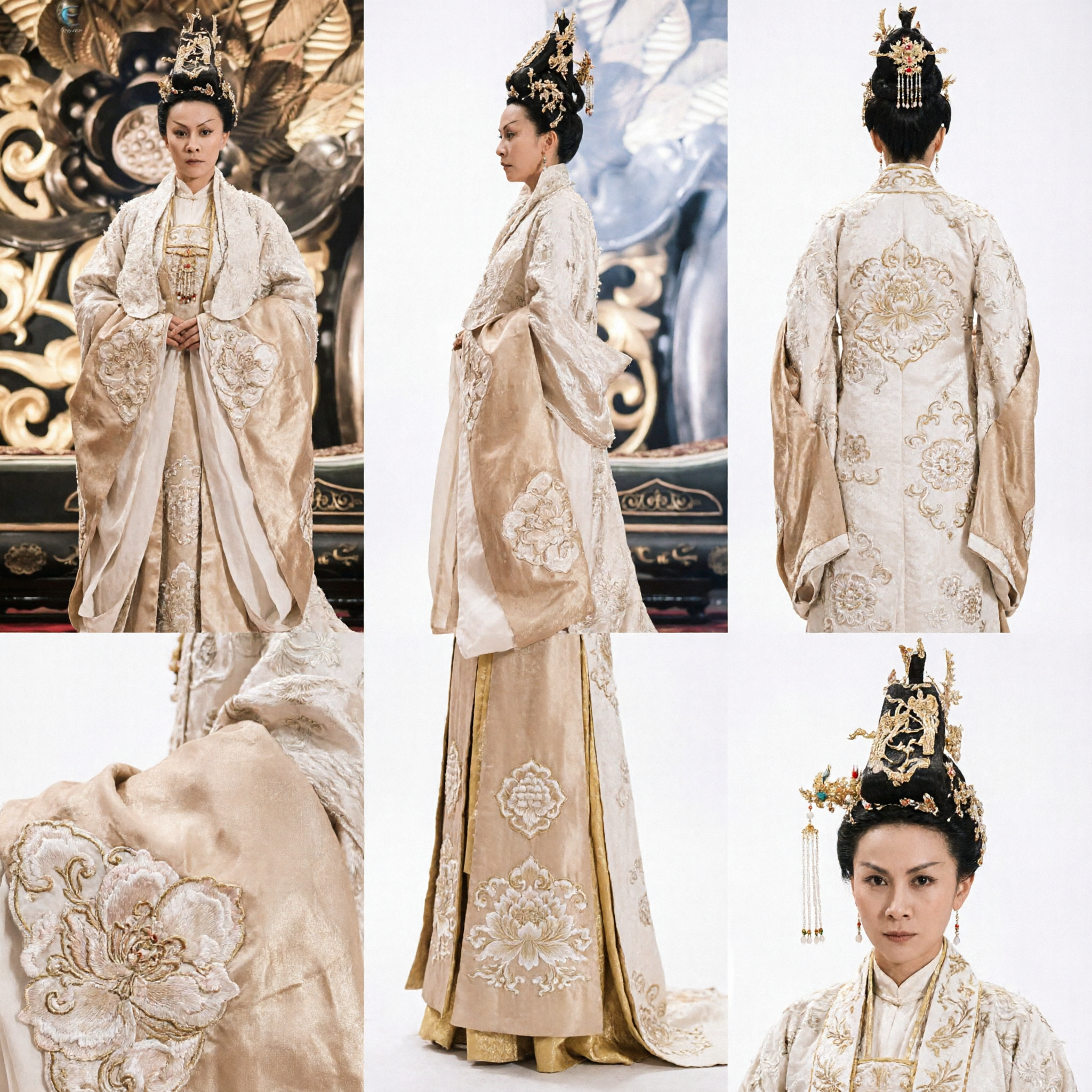 Elegante Traje de Imperatriz Chinês Antigo, Túnica Hanfu Branca com Bordados Dourados para Cosplay e Performance Feminina - Asian Costume