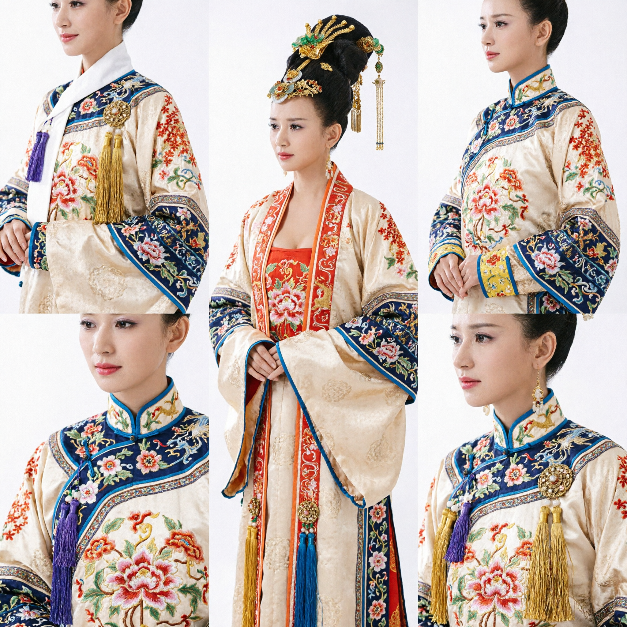 Conjunto de Peruca de Imperatriz da Dinastia Tang Chinesa Antiga com Grampos de Cabelo Dourados e Ornamentos de Jade para Cosplay Hanfu - Asian Costume