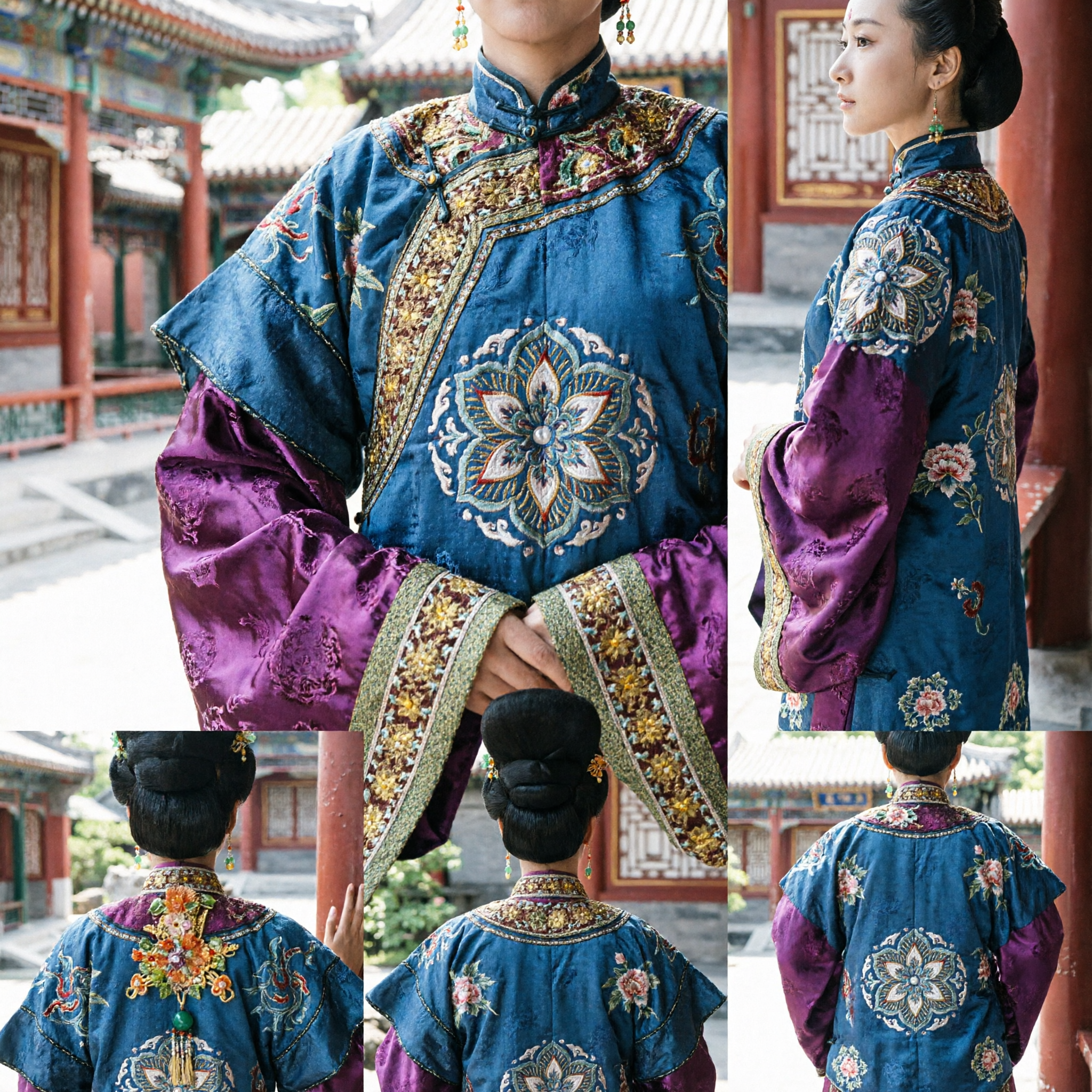 고대 중국 당나라 궁녀 의상 완전 세트 꽃 머리장식 포함 여성 코스프레용 - Asian Costume