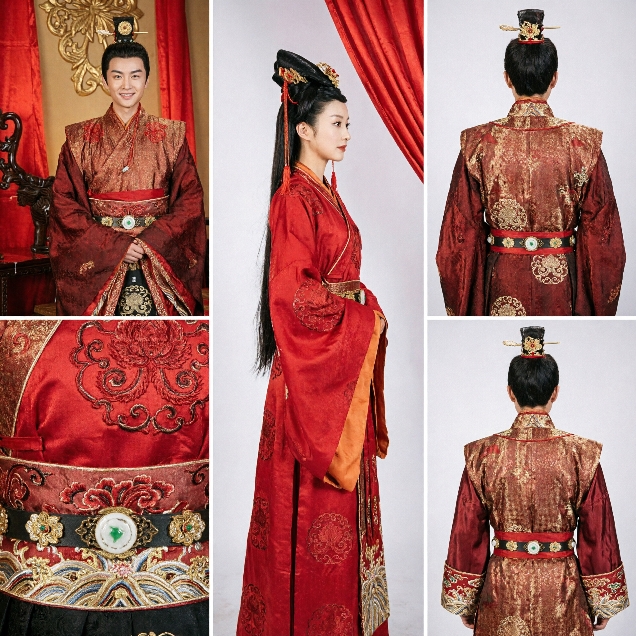 Ensemble de costume de mariage Hanfu chinois traditionnel Robes rouges de mariée et de marié pour photographie de couple - Asian Costume
