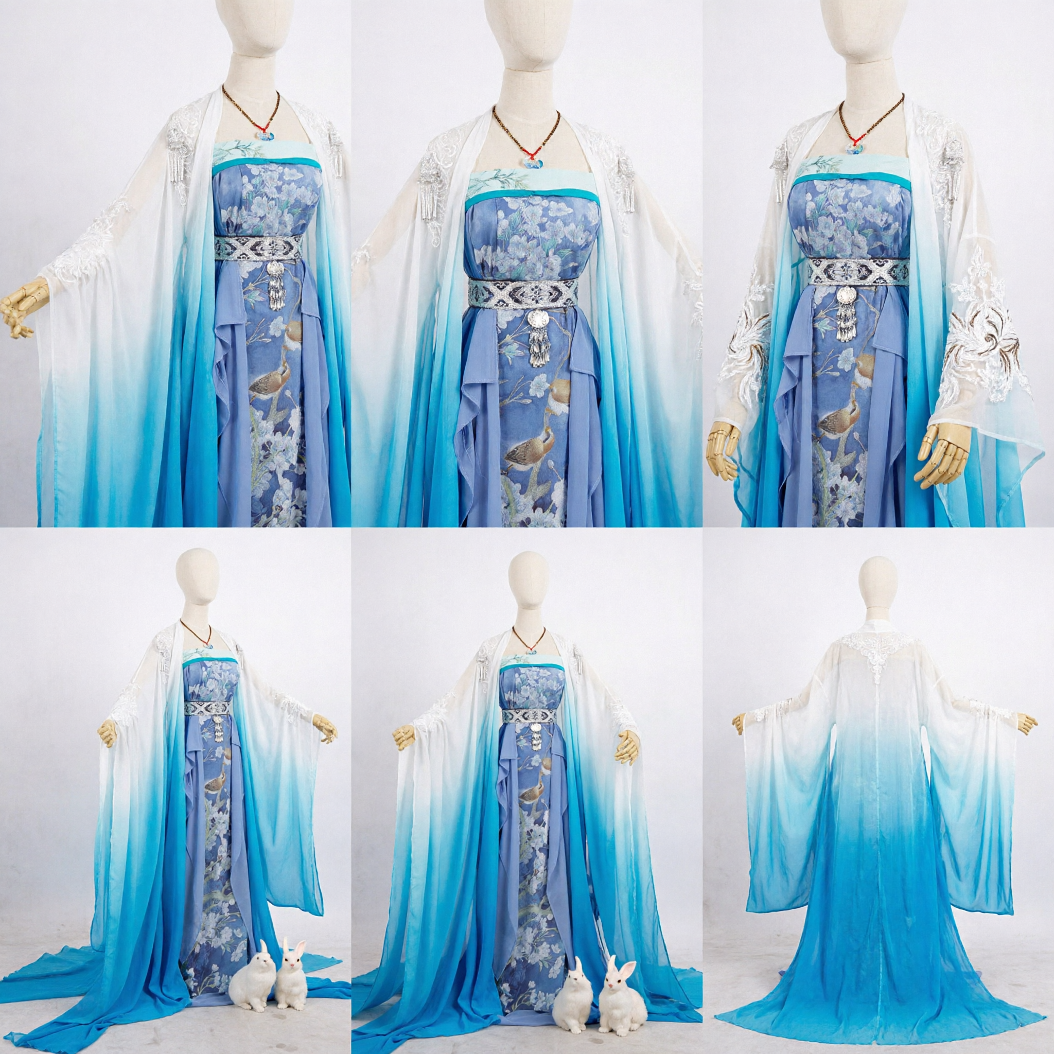 Robe ancienne Hanfu chinoise traditionnelle à dégradé bleu Costume de fée pour cosplay et spectacle féminin - Asian Costume
